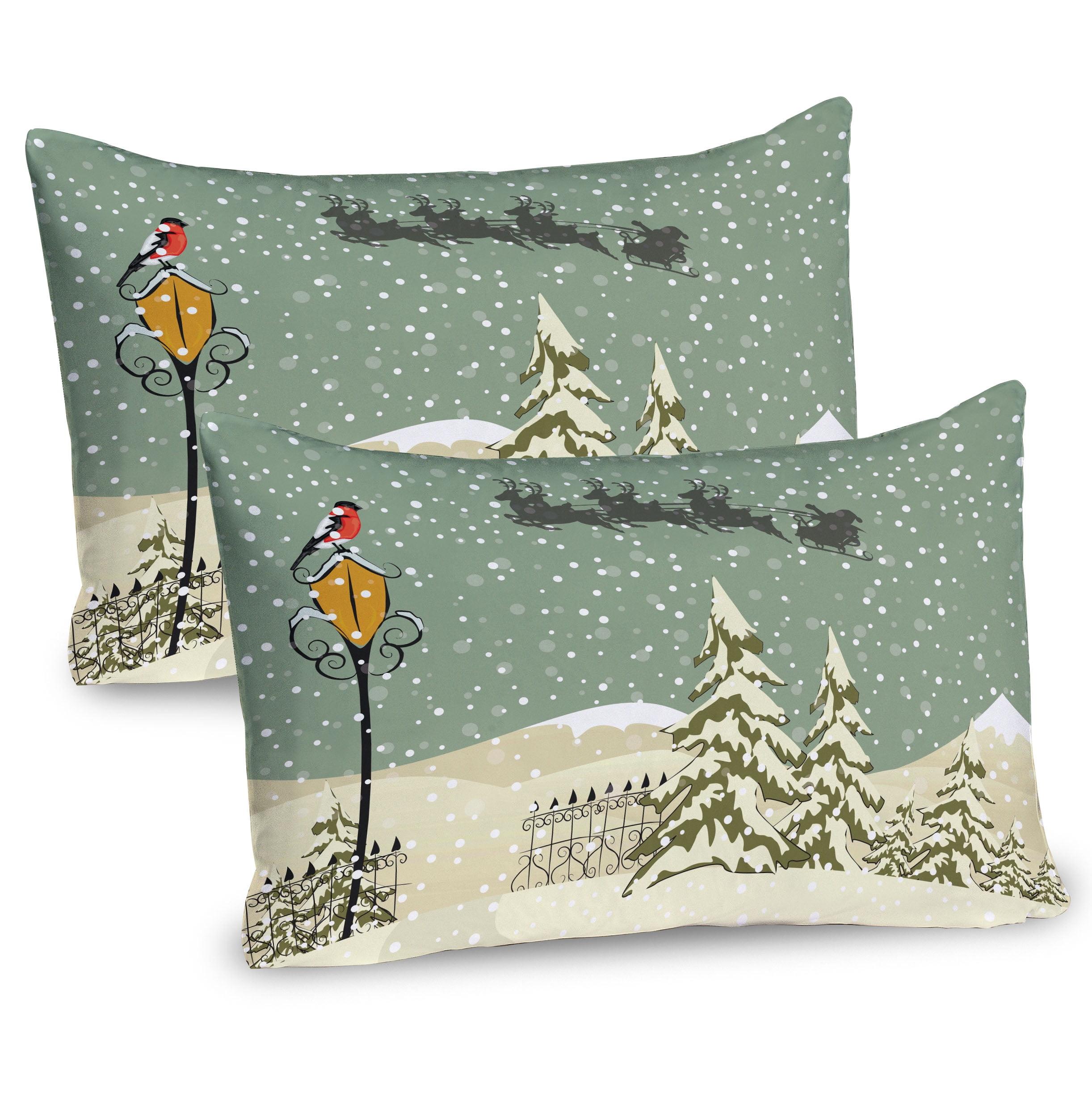 Christmas Santa Claus Reindeer Microfiber Pillow Shams 2-Pack