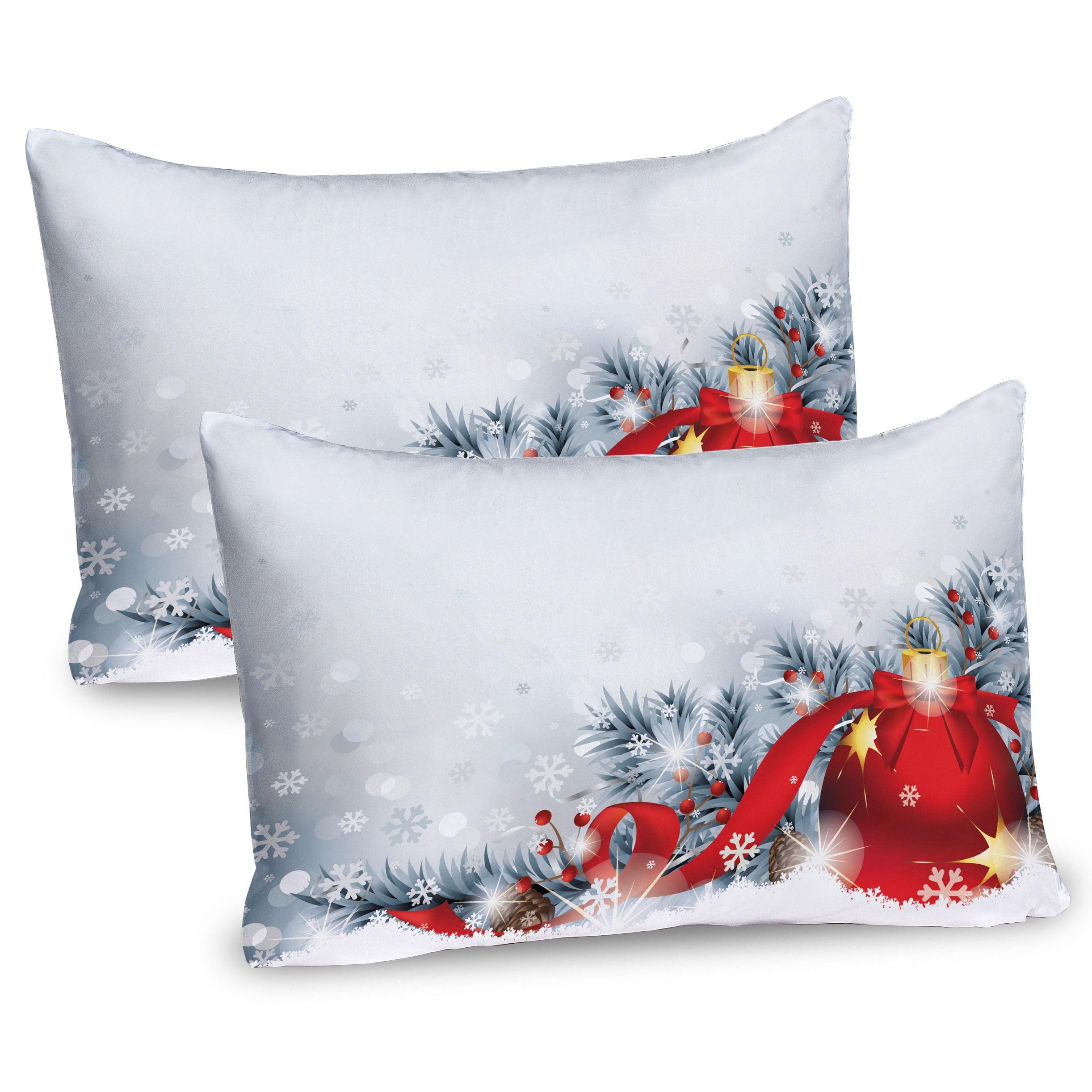 White and Red Christmas Snow Balls Microfiber Pillow Shams, 2 Pack