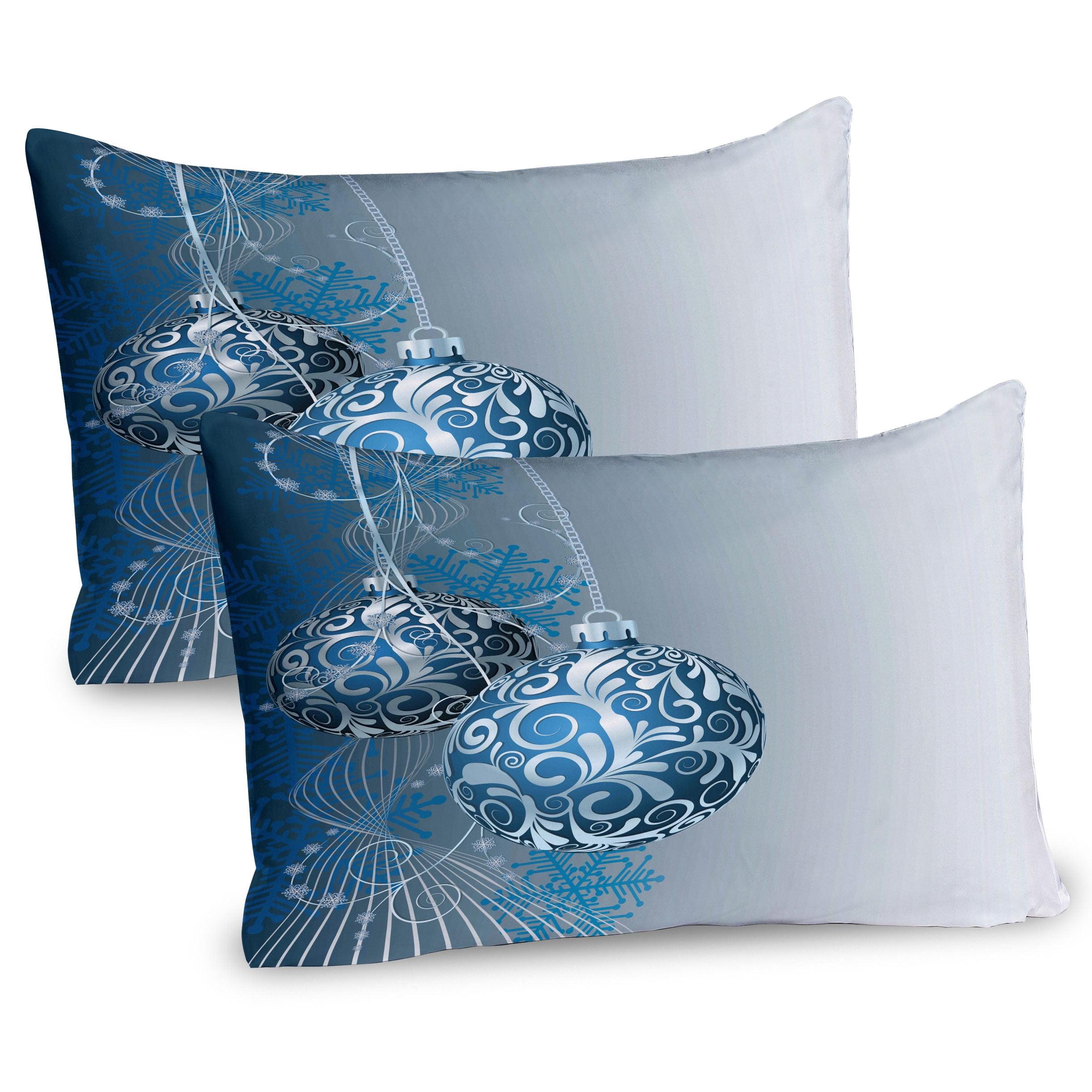 Blue and White Snowflake Motif Microfiber Pillow Shams, 2 Pack