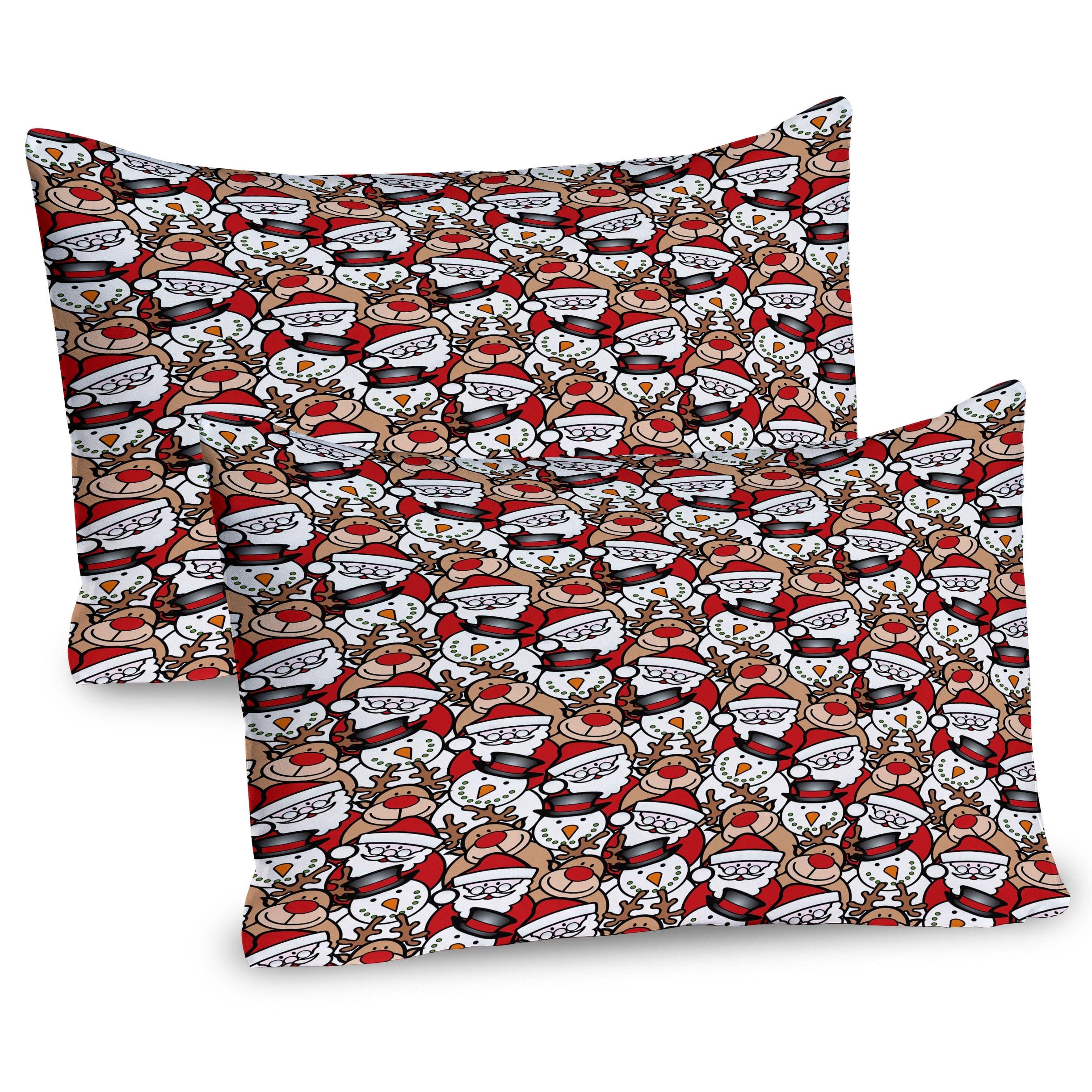 Christmas Snowman Reindeer Red and White Microfiber Pillow Shams