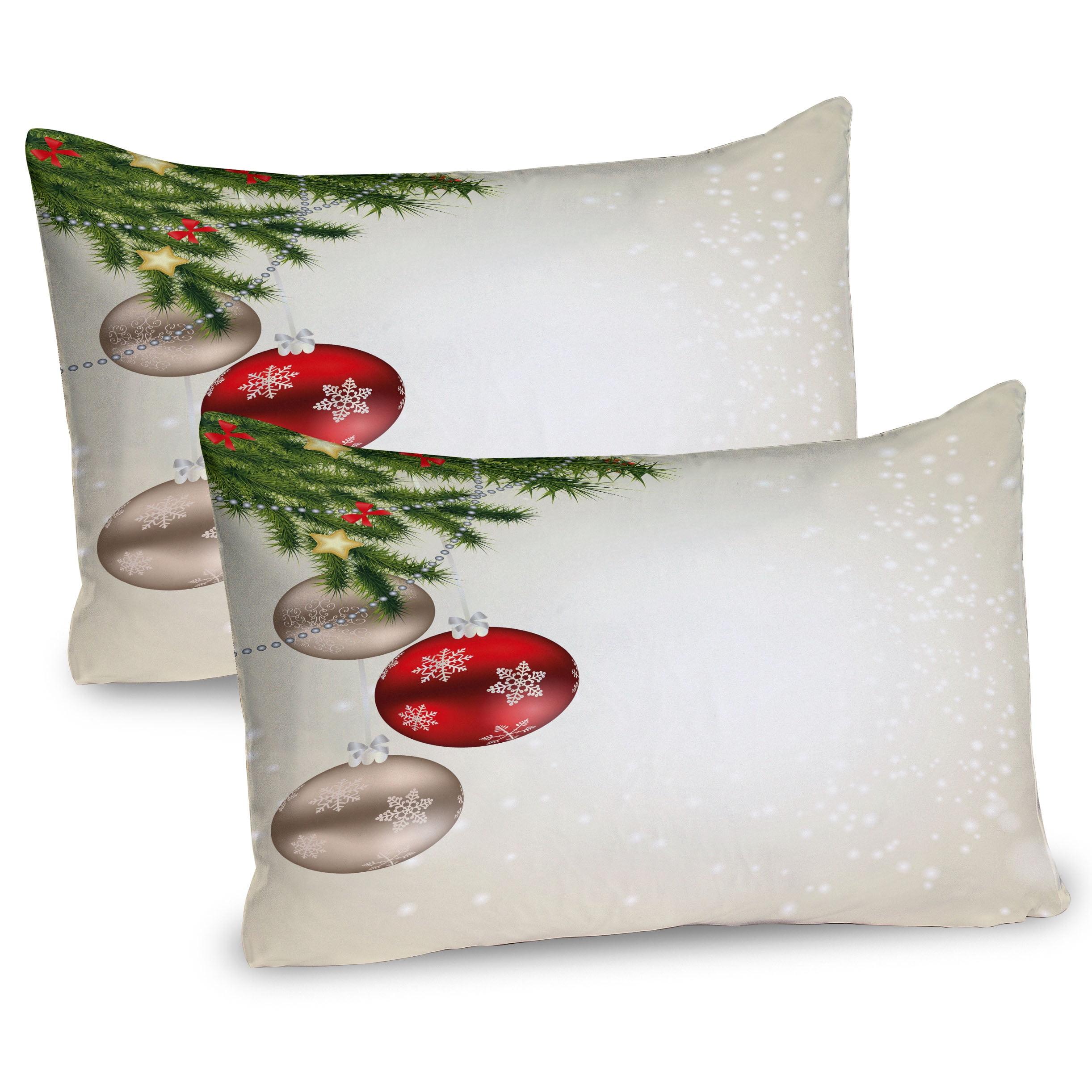 Festive Beige Red Green Christmas Tree Pillow Shams Set