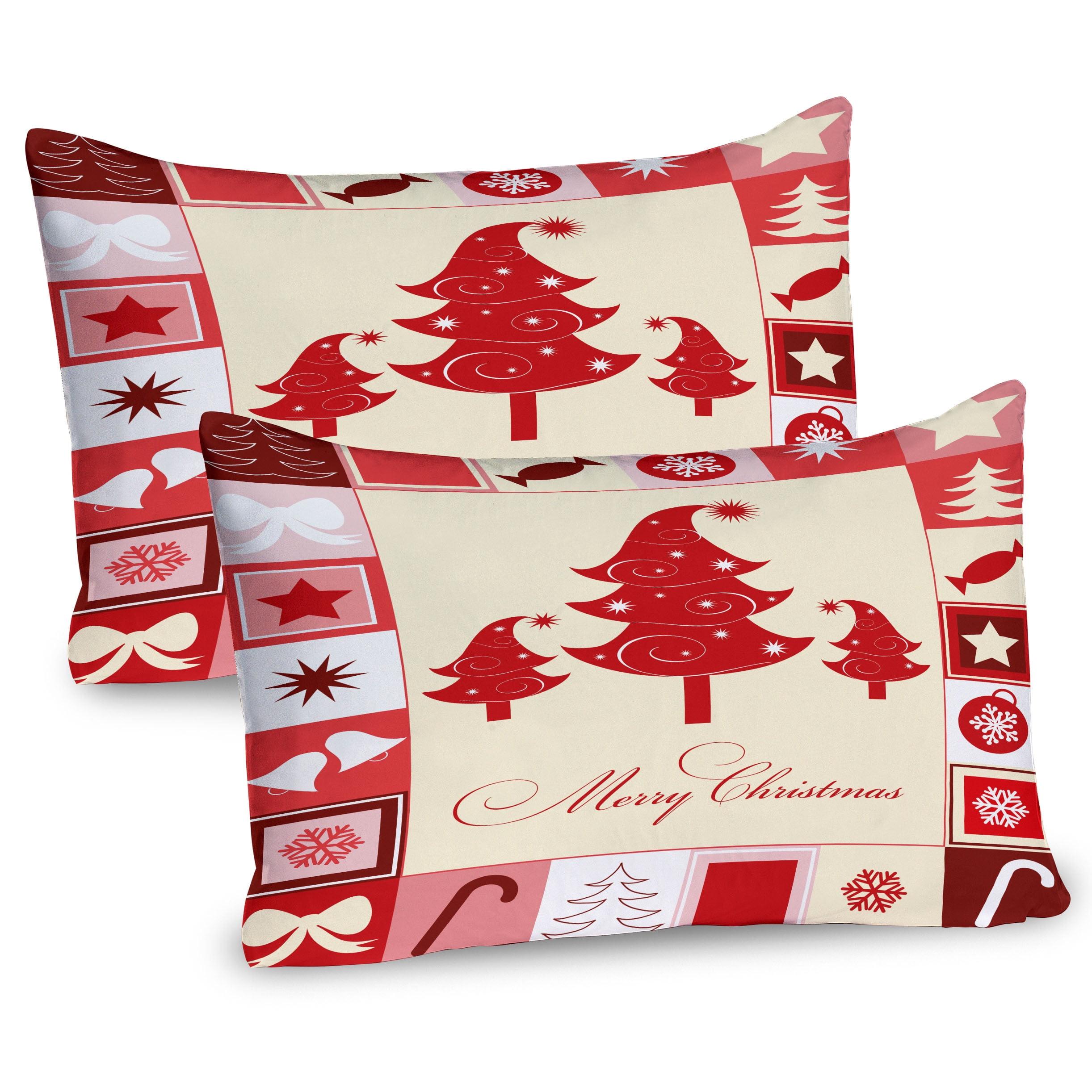 Vermilion and Pale Pink Christmas Tree Pillow Shams, 2 Pack, 20" x 26"