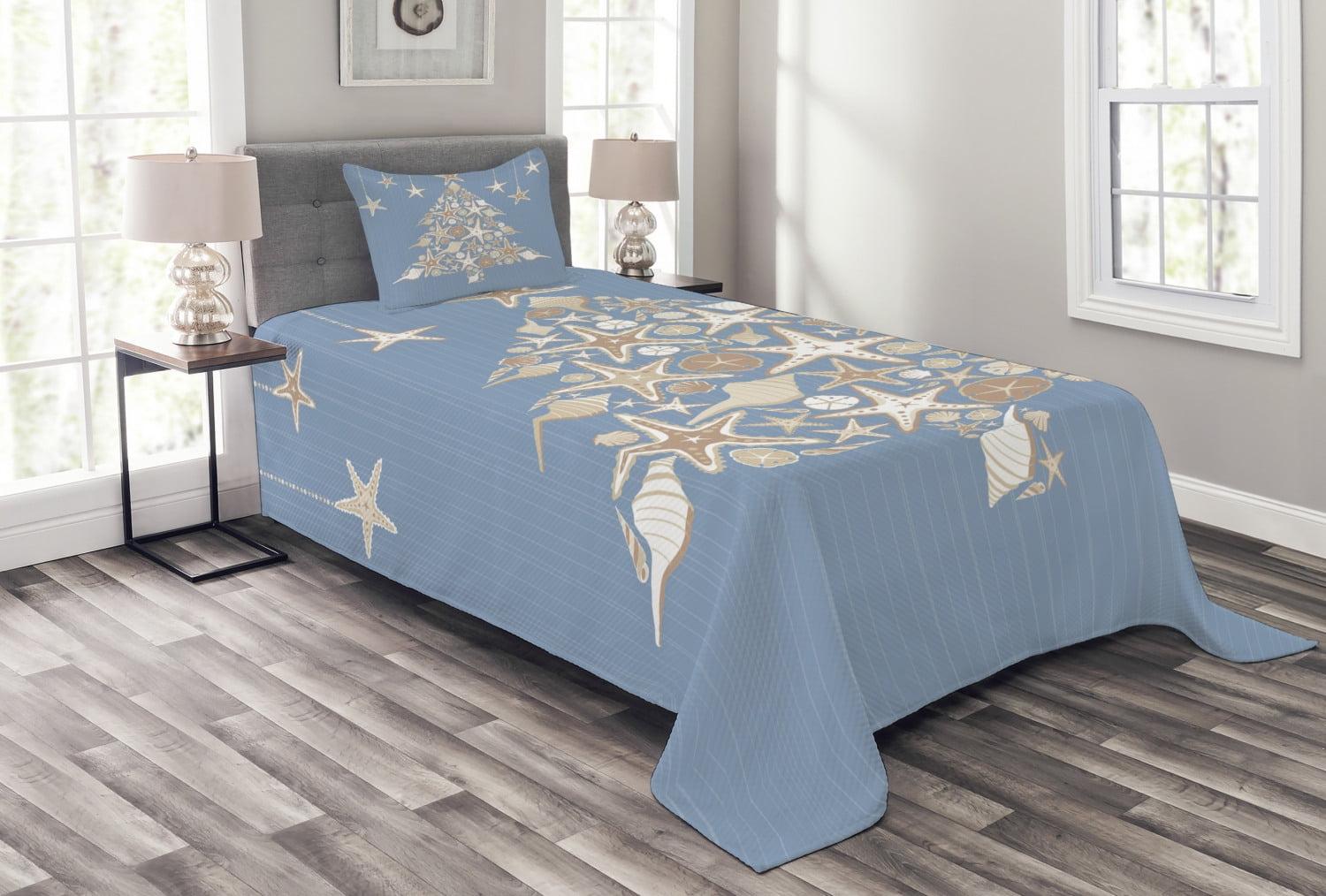 Twin Blue and White Quilted Bedspread Set with Pillow Sham