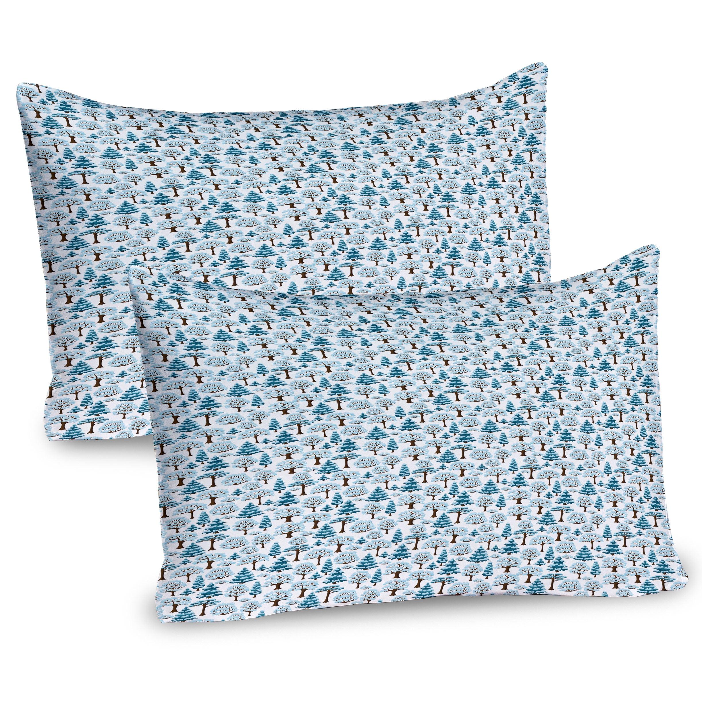 Ambesonne Christmas Tree Pillow Sham 2 Pack Snowy Silhouettes Pale Blue Petrol Blue