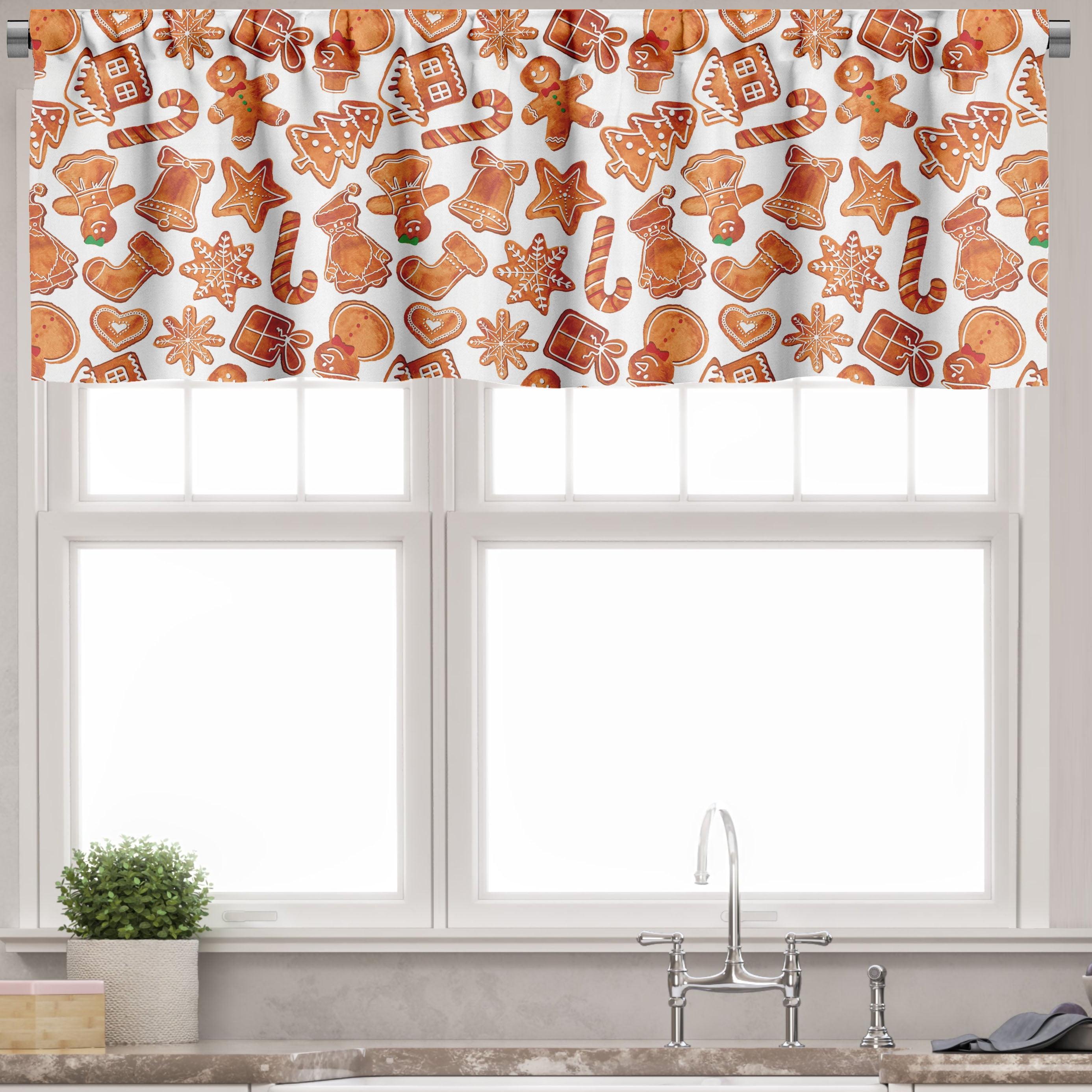 Gingerbread Cookie Print Brown and White Rod Pocket Valance Set