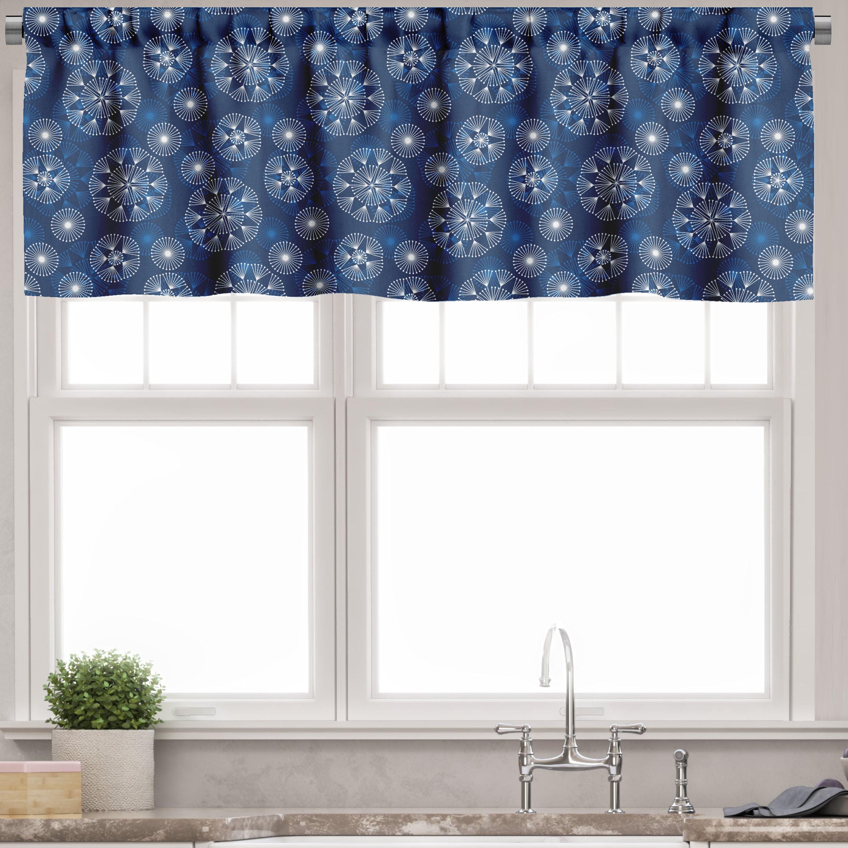 Indigo Blue and White Snowflake Satin Rod Pocket Valance