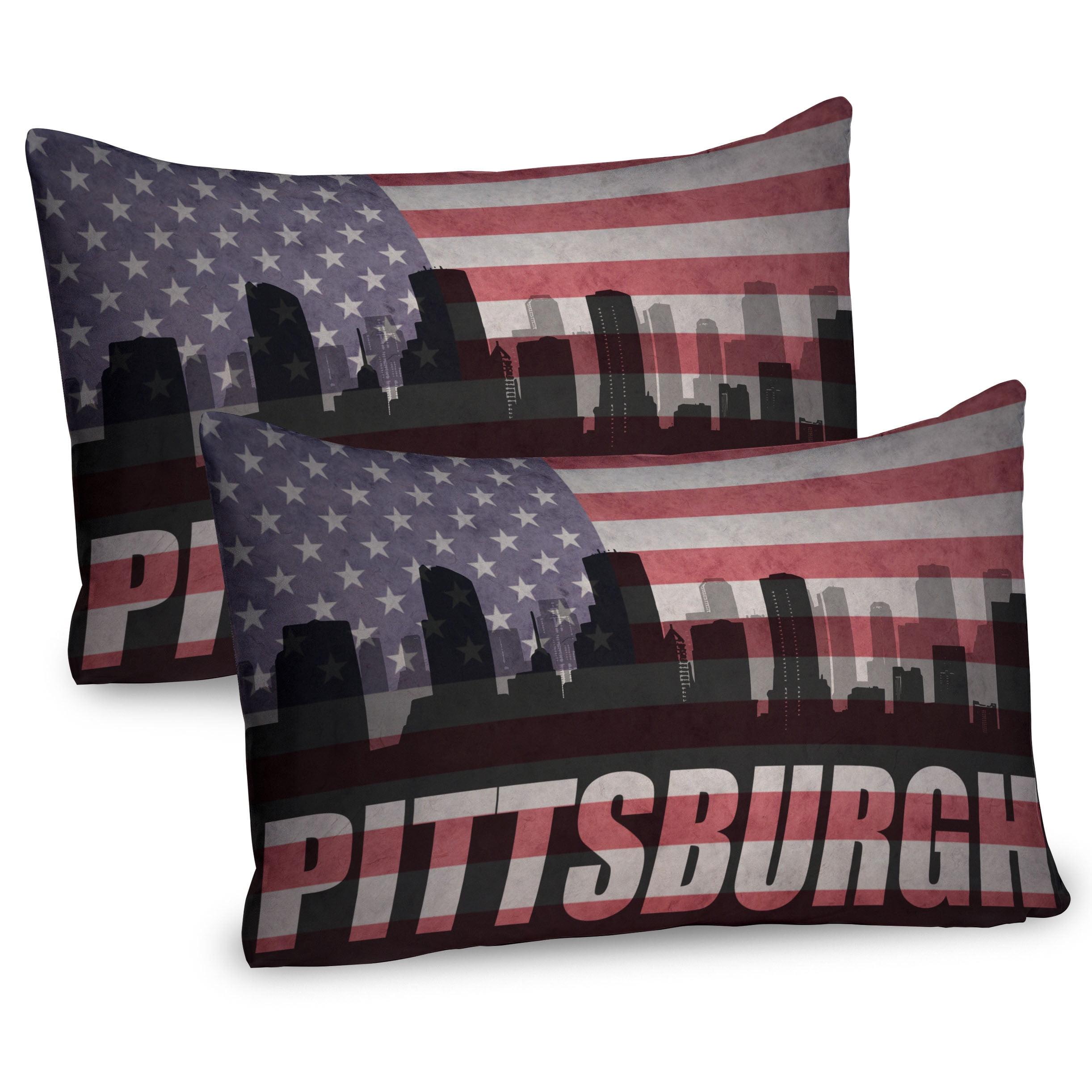 Ambesonne Ambesonne City Pittsburgh Pillow Sham 2 Pack Flag Grunge Themed Coral Lavender Dark Grey