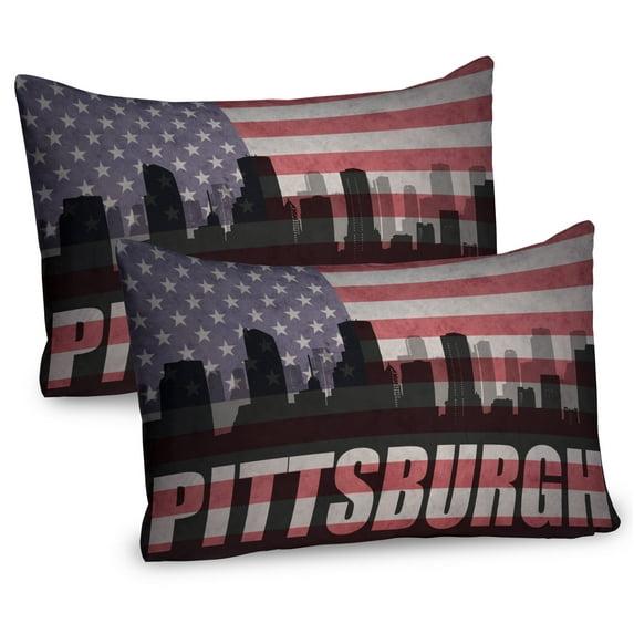 Ambesonne Ambesonne City Pittsburgh Pillow Sham 2 Pack Flag Grunge Themed Coral Lavender Dark Grey