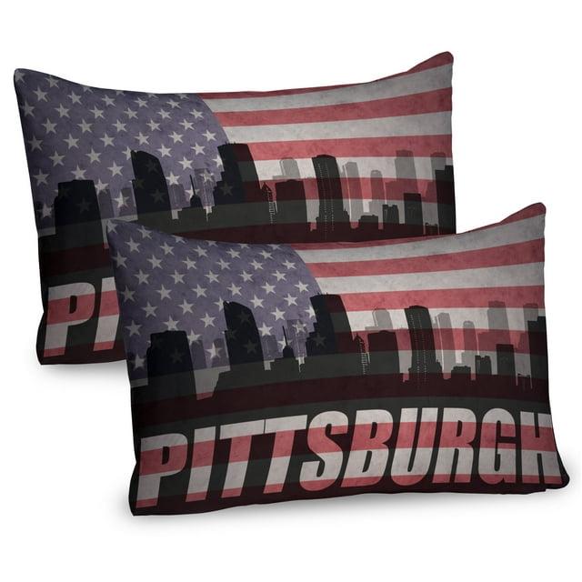 Ambesonne Ambesonne City Pittsburgh Pillow Sham 2 Pack Flag Grunge Themed Coral Lavender Dark Grey