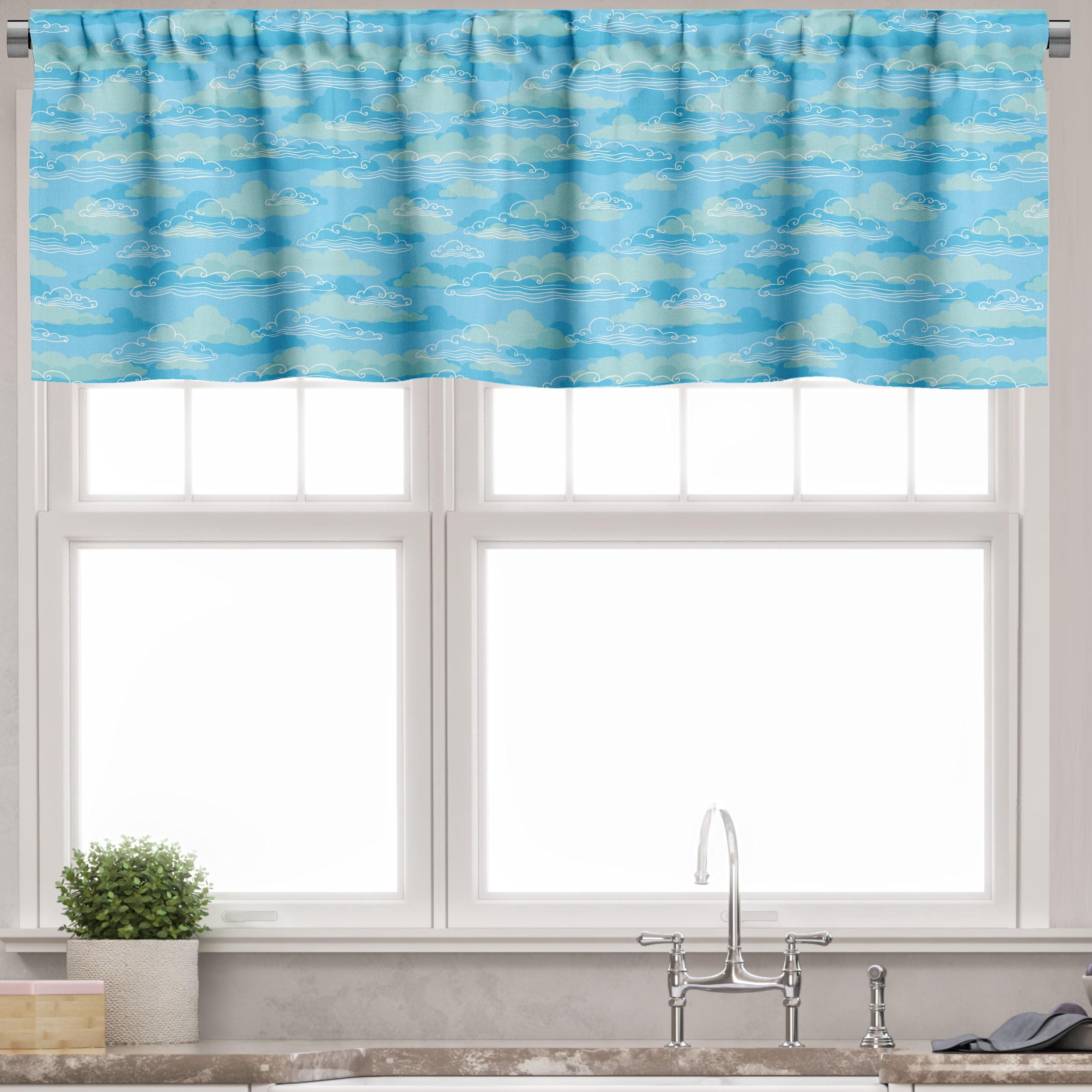 Blue and White Light Filtering Satin Rod Pocket Valance