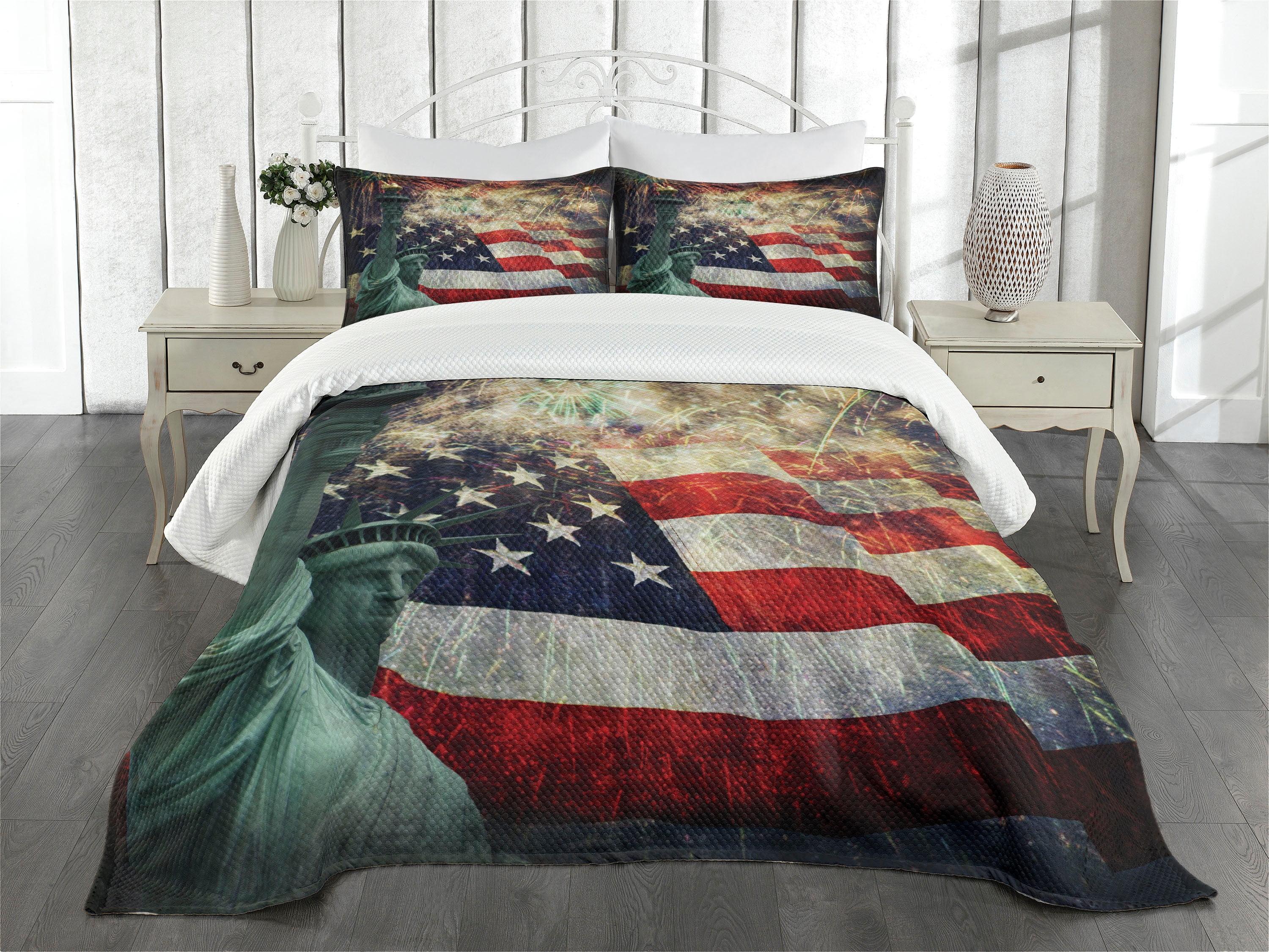 Ambesonne Ambesonne Colorful Bedspread Set Fireworks 4th of July Multicolor