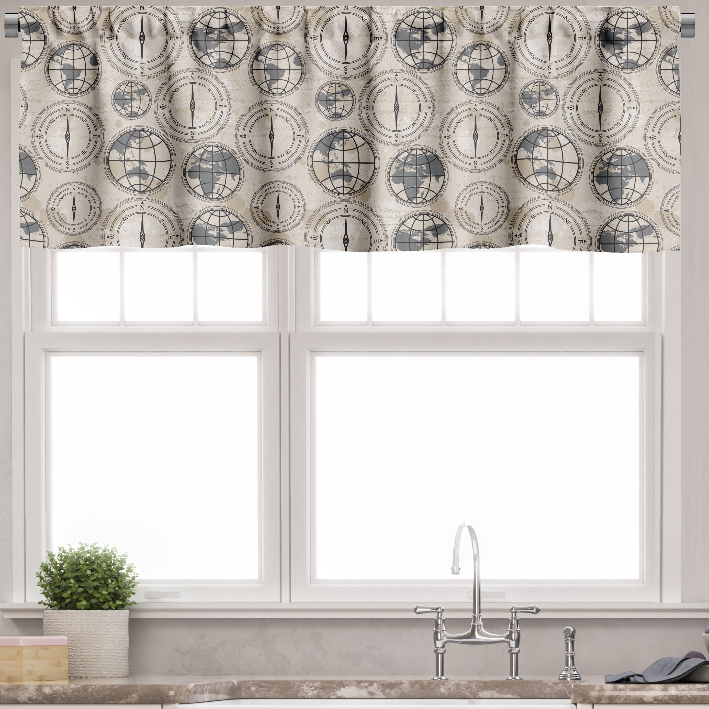 Black and Tan Compass Pattern Satin Valance Set