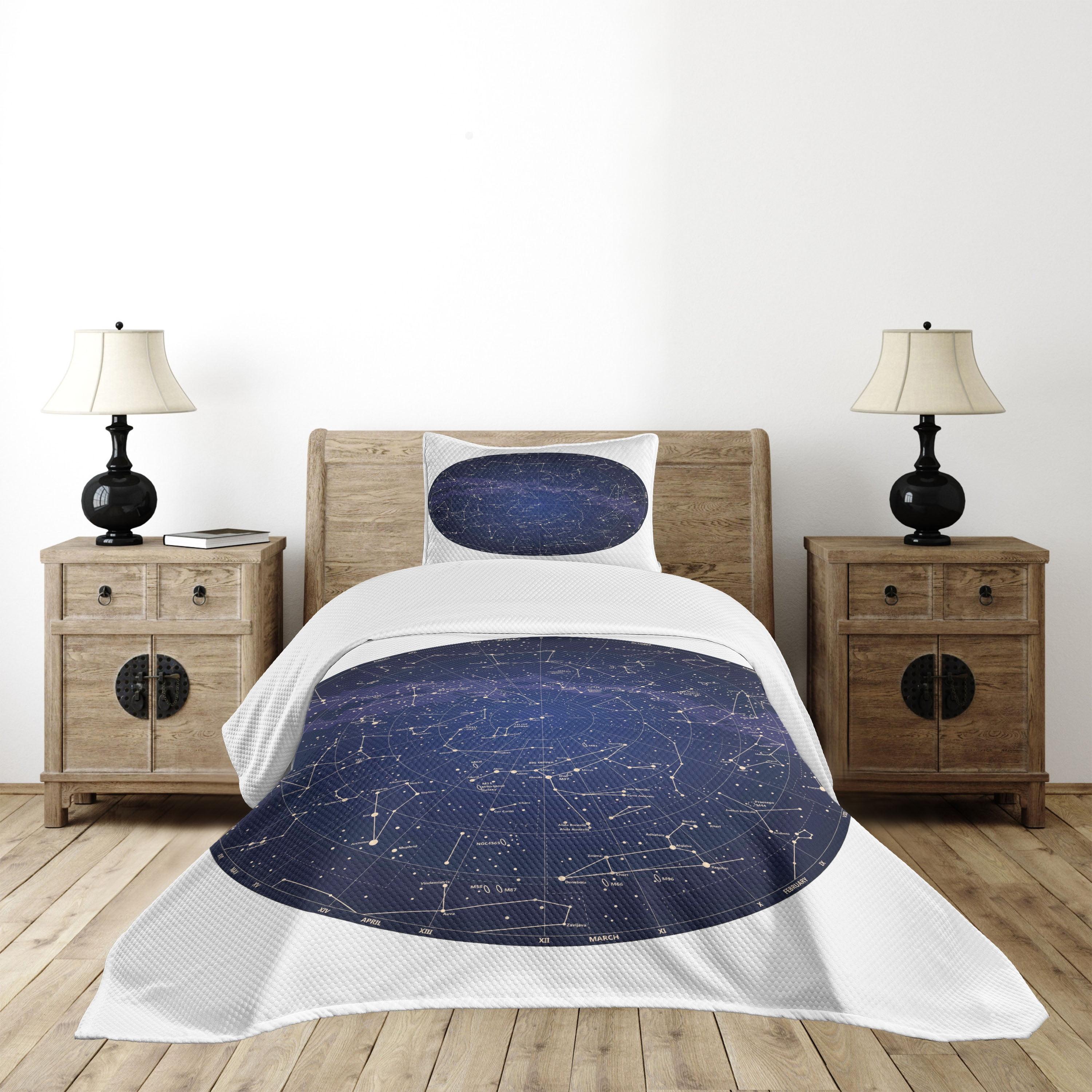 Ambesonne Ambesonne Constellation Bedspread Set Sky Map Northern Blue Cream Violet Blue
