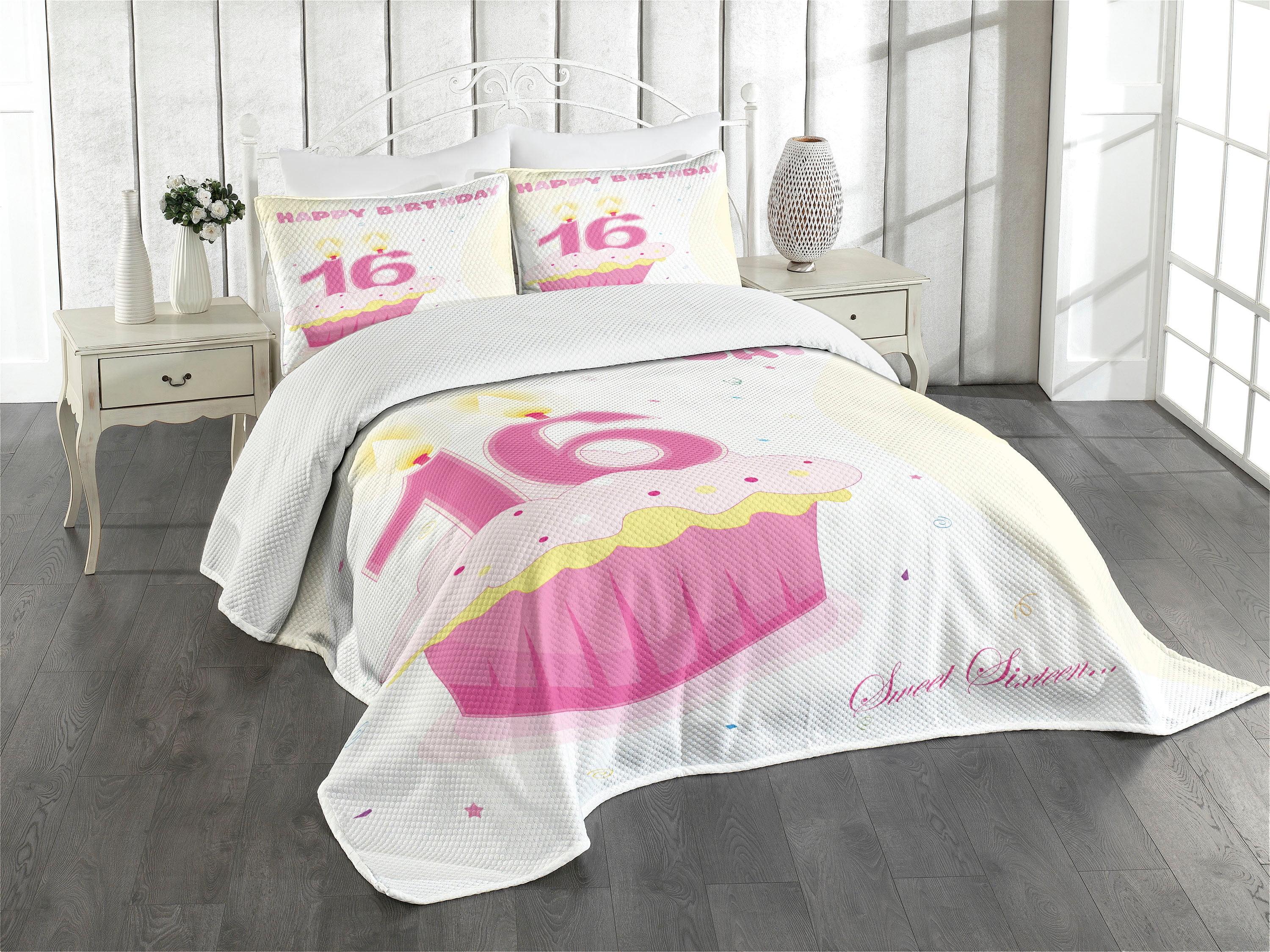 Sweet Sixteen White and Pink Quilted Queen Bedspread Set