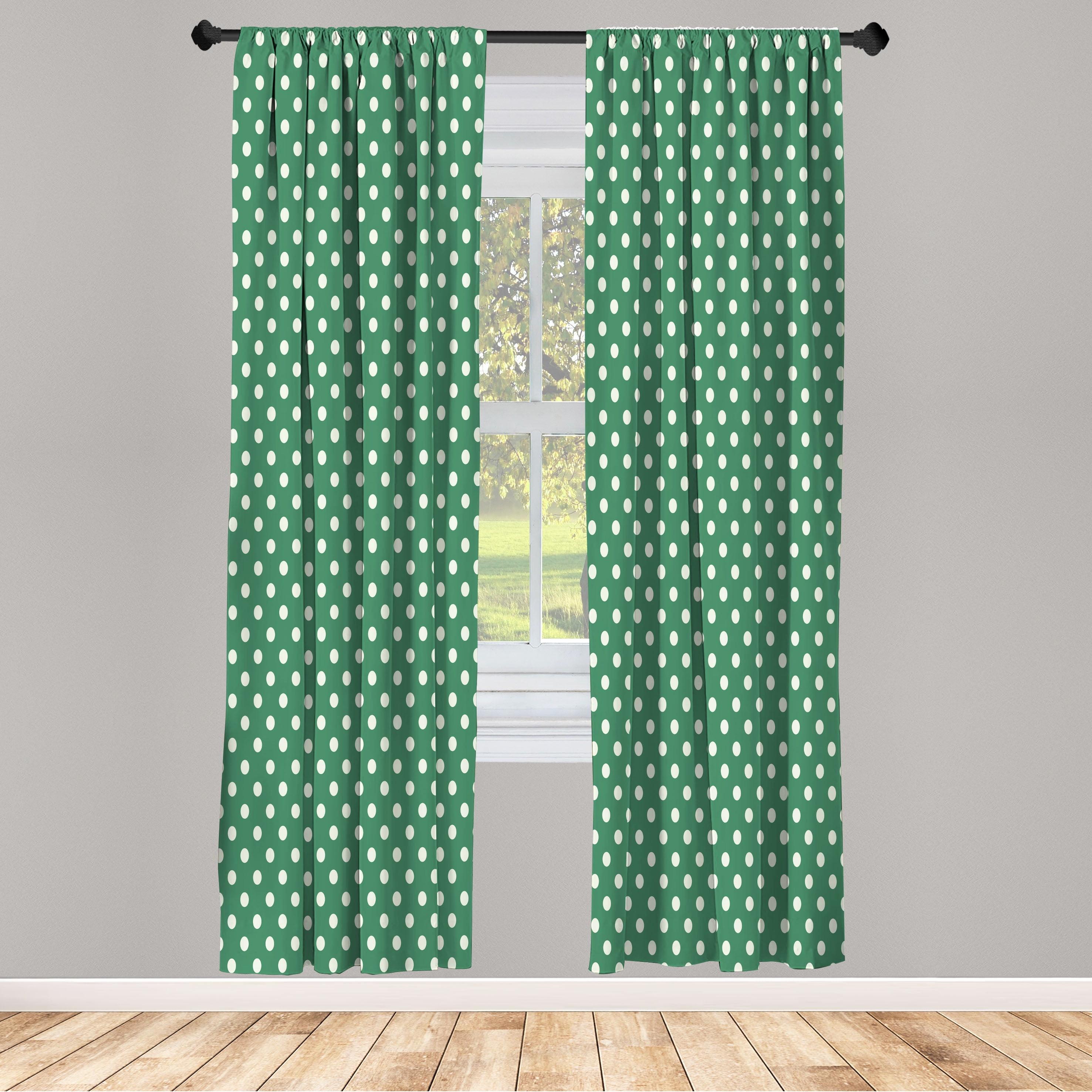 Green and White Polka Dot Microfiber Rod Pocket Curtain Panels, Set of 2