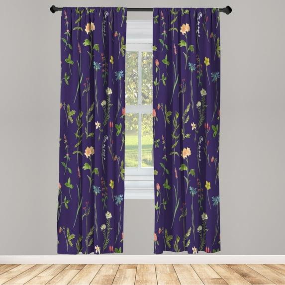 Ambesonne Microfiber Floral Semi-Sheer Rod Pocket Curtain Panels (Set of 2)