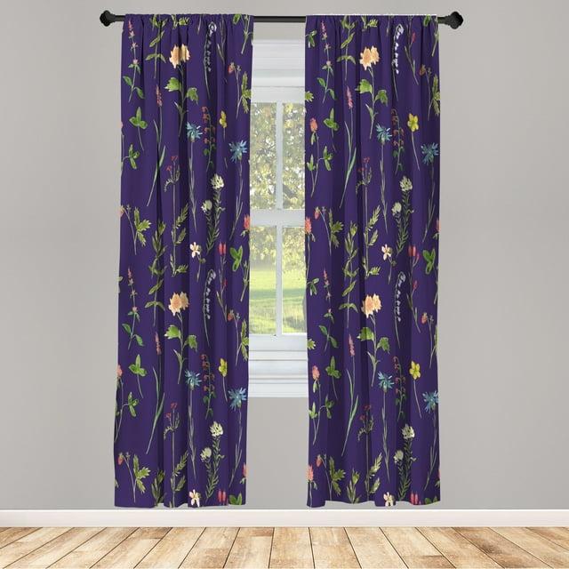 Ambesonne Microfiber Floral Semi-Sheer Rod Pocket Curtain Panels (Set of 2)