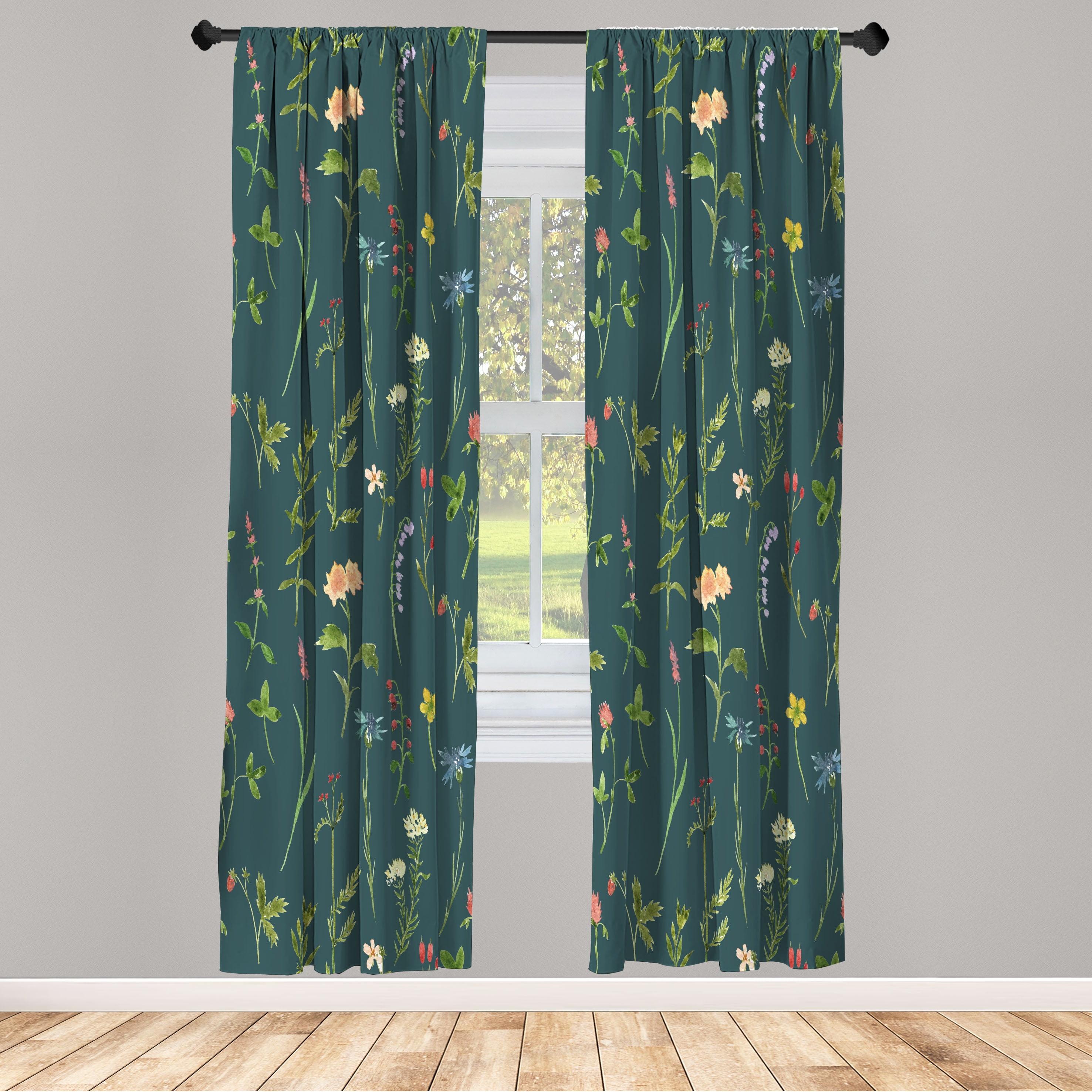 Microfiber Floral Semi-Sheer Rod Pocket Curtain Panels (Set of 2)