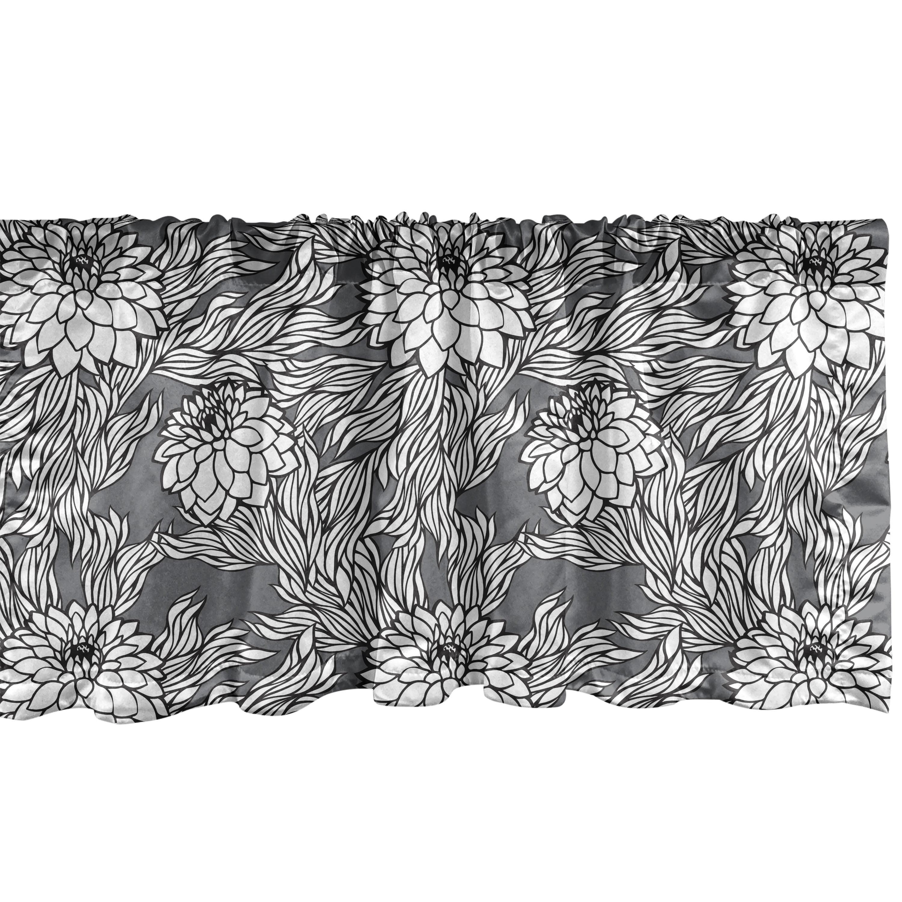 Grey Black and Coconut Floral Satin Rod Pocket Window Valance