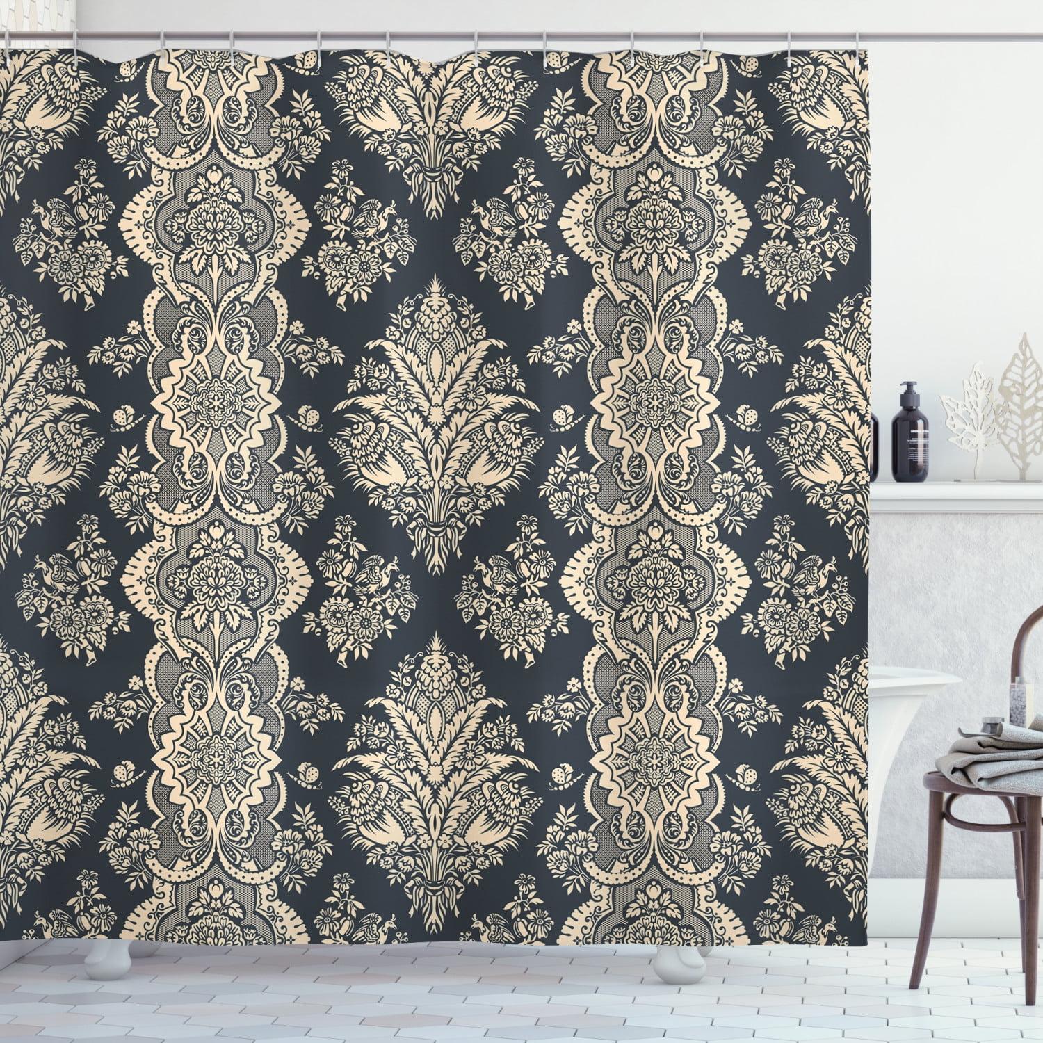 Damask Shower Curtain with Hooks Included