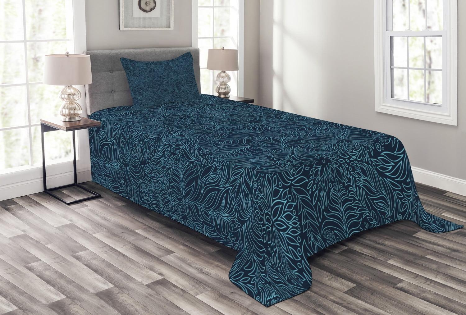 Twin Blue Quilted Bedspread Set with Pillow Sham