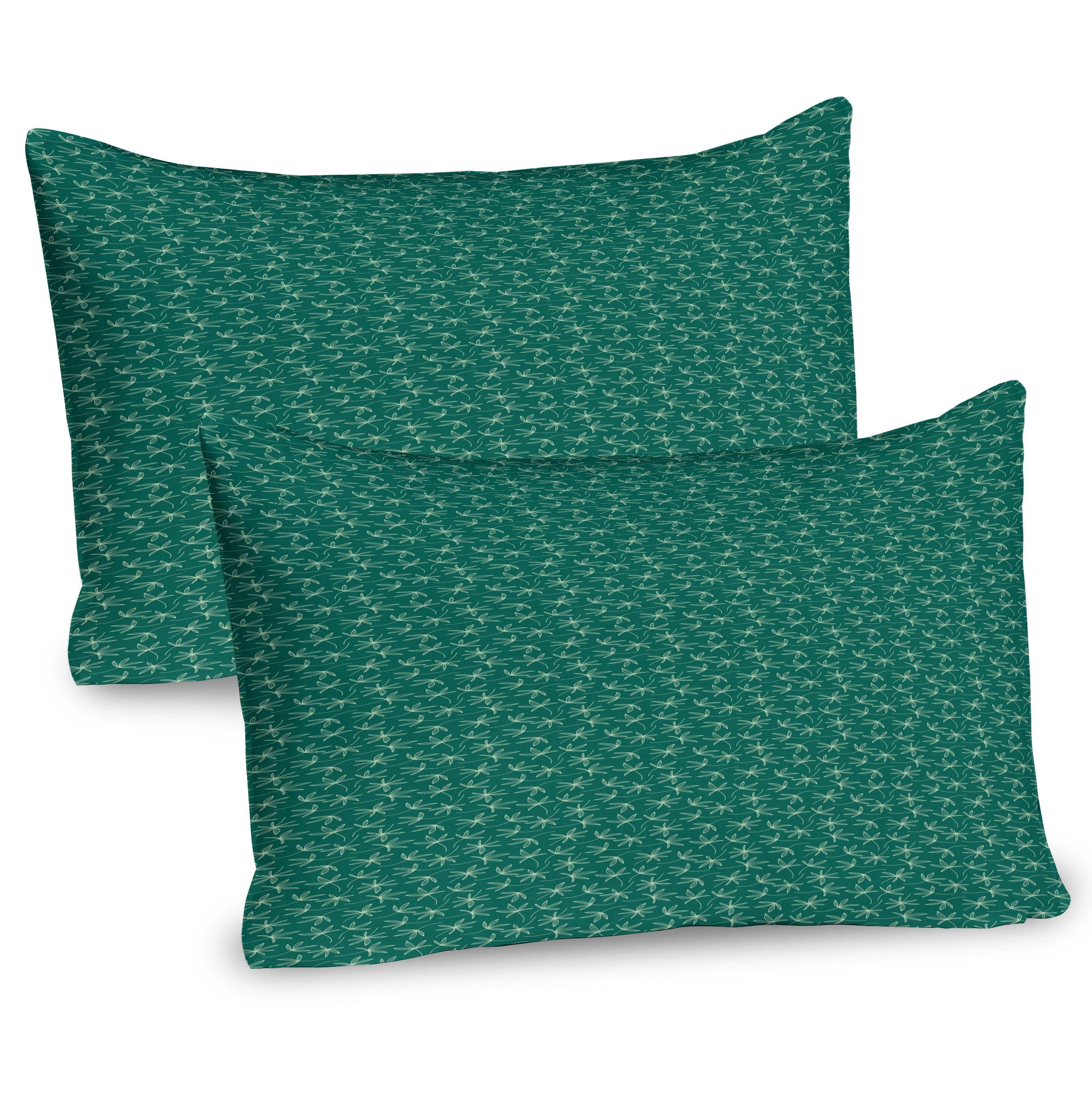 Ambesonne Dark Teal Pillow Sham 2 Pack Botanical Design Leaves Forest Green Mint Green