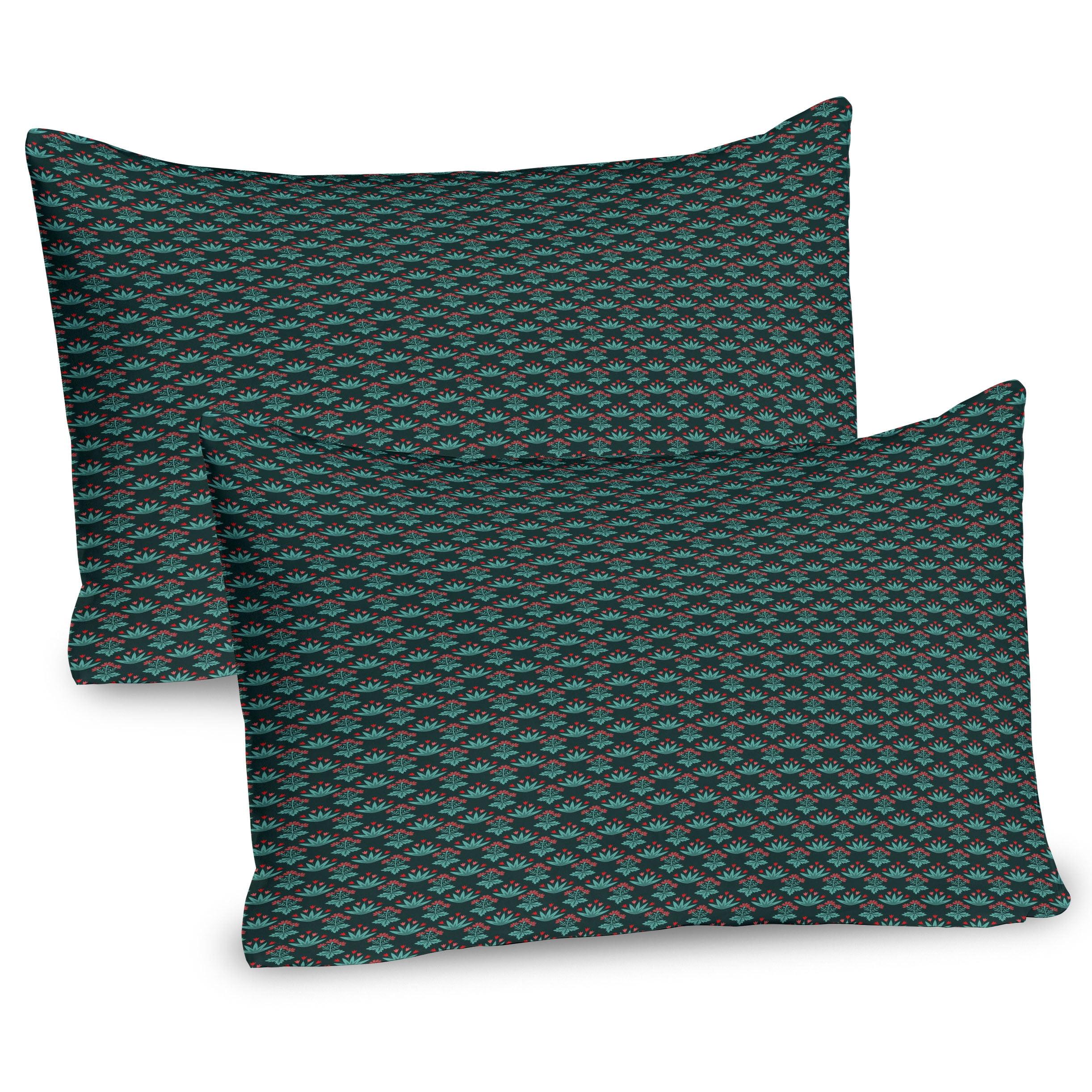 Ambesonne Dark Teal Pillow Sham 2 Pack Floral Pattern Tulips Emerald and Dark Teal