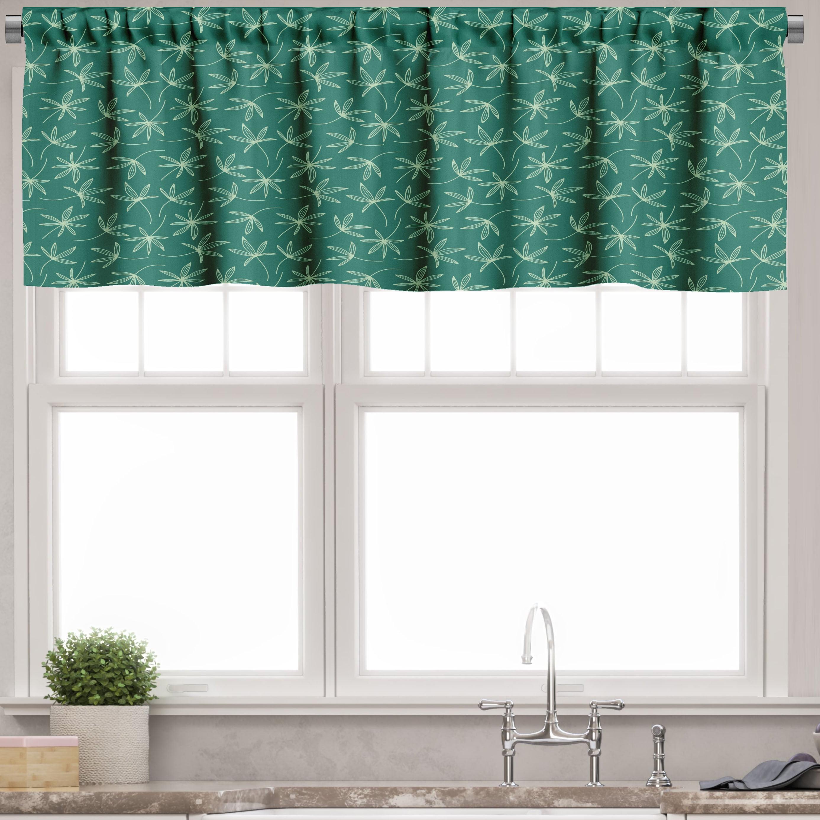 Dark Teal and Green Satin Botanical Rod Pocket Valance, 54" x 12", 2 Pack