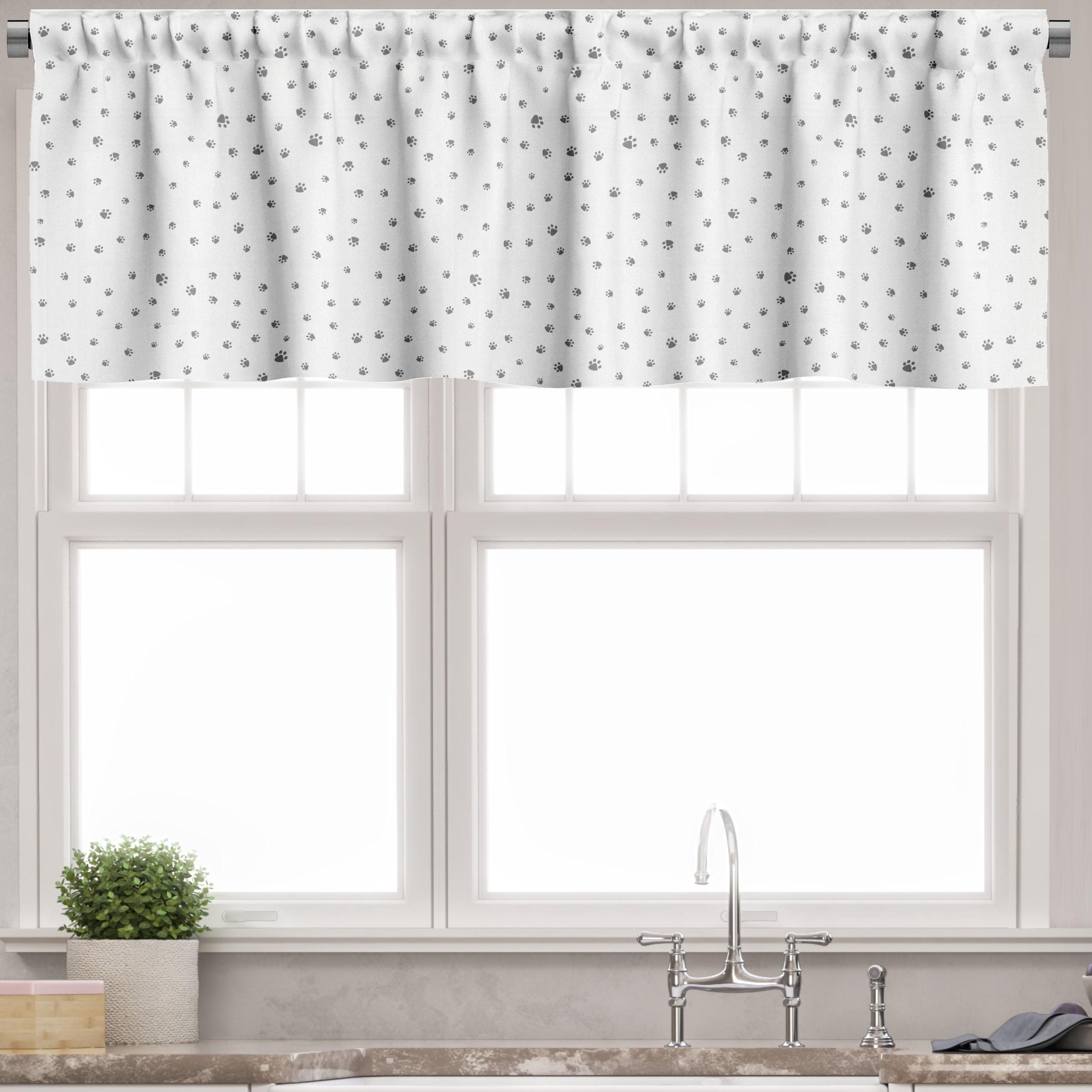 Grey and White Dog Lover Satin Rod Pocket Valance Set