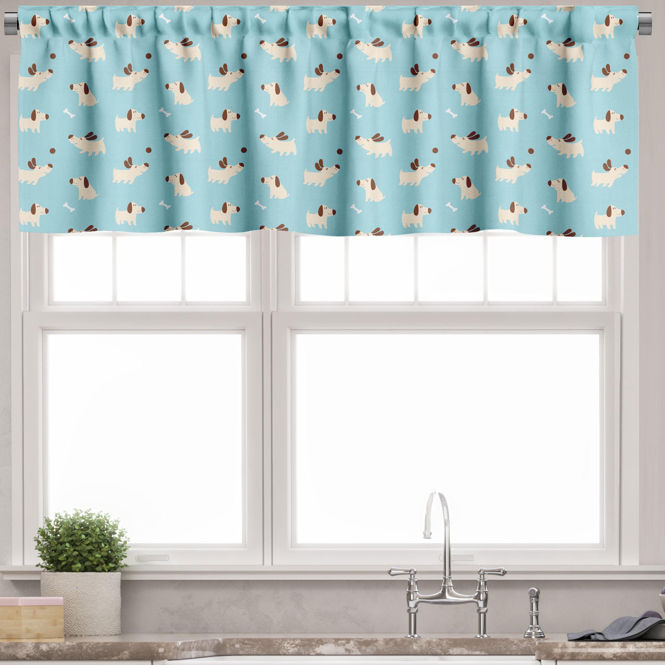 Pale Blue and Redwood Playful Puppy Satin Valance Set