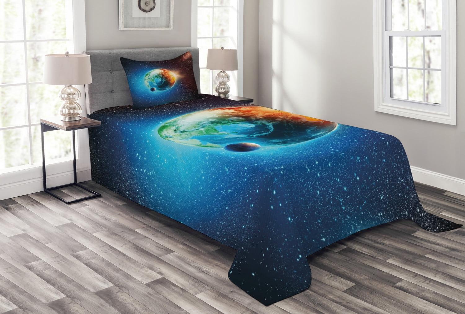 Ambesonne Earth Bedspread Galaxy Space Stars Astral Orange Blue Black