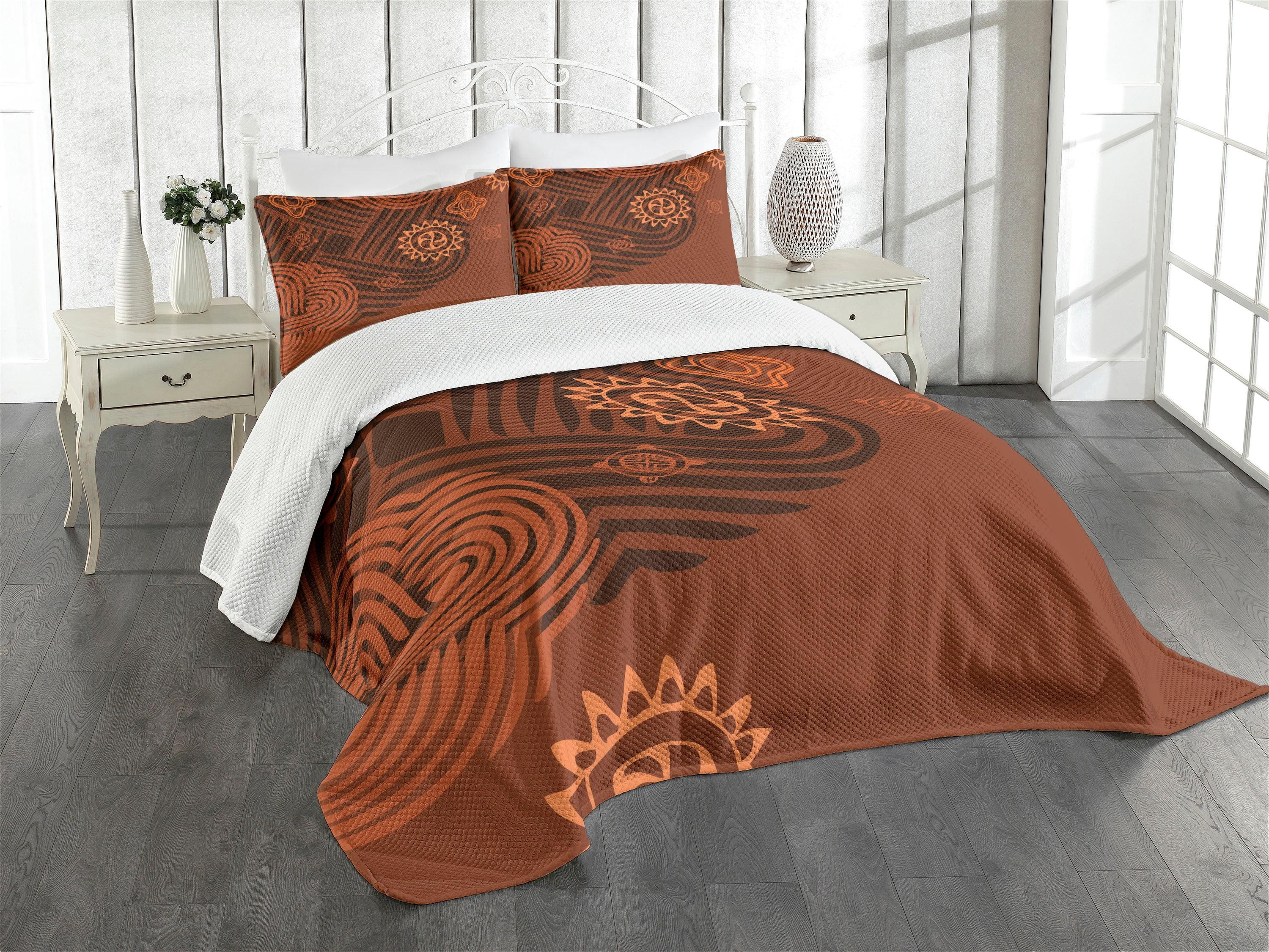 Ambesonne Ambesonne Earth Tones Bedspread Set Folk Floral Details Brown Orange Peach