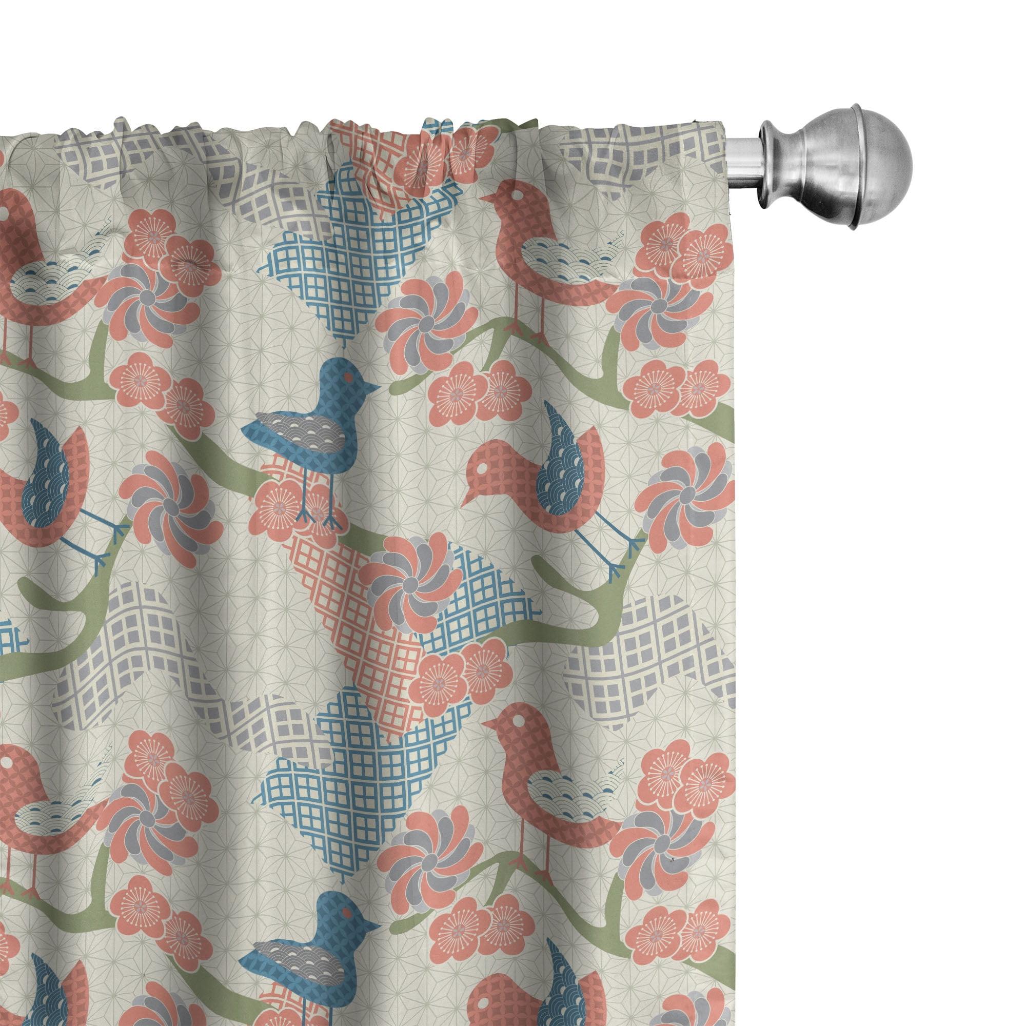 Blue and Salmon Floral Pattern Room Darkening Curtain Panels