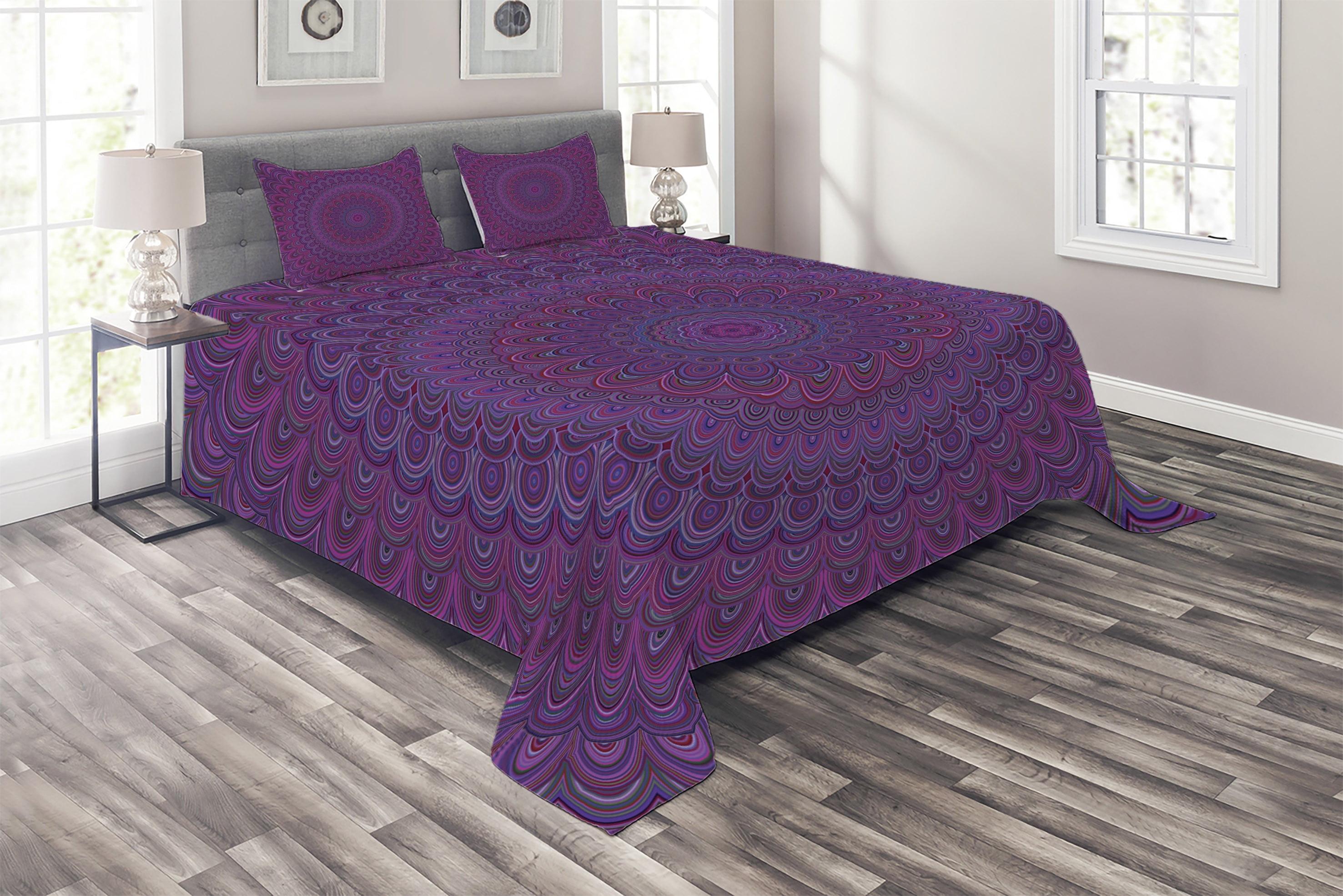 Ambesonne Ambesonne Eggplant Bedspread Set Vintage Purple Mandala Purple