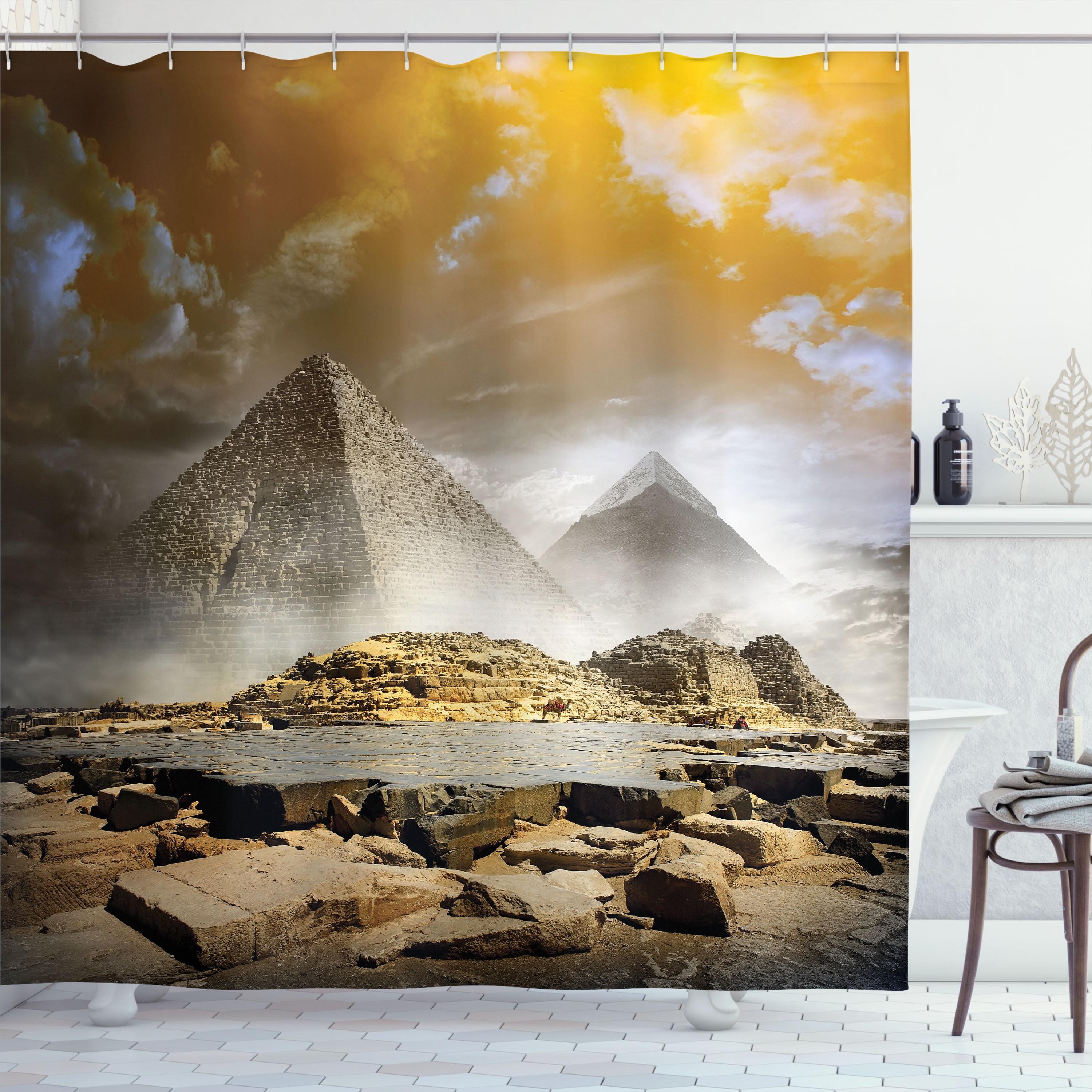 Egyptian Pyramids Cream Orange Fabric Shower Curtain