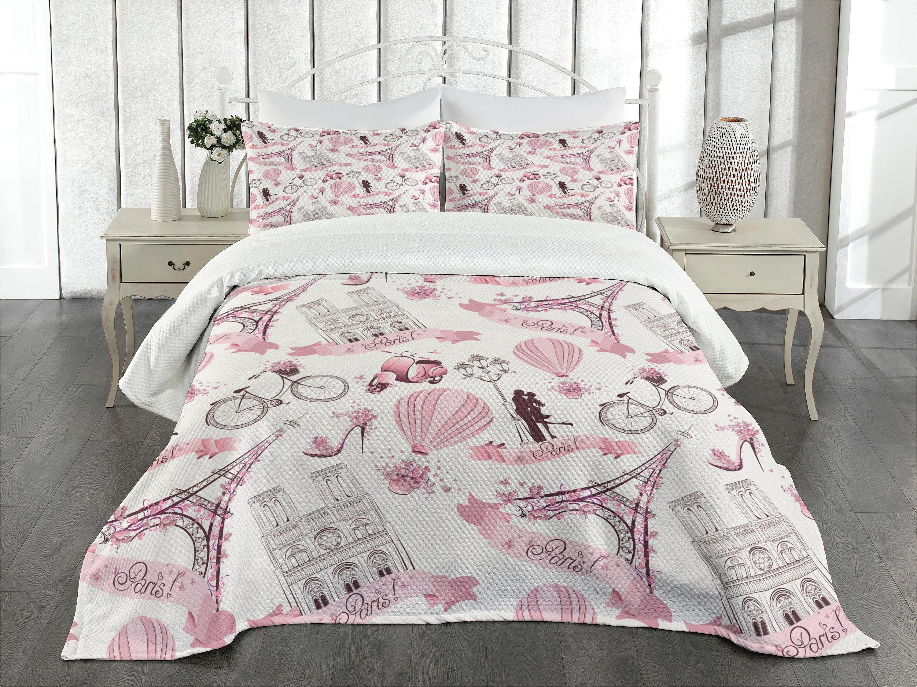 Parisian Dreams White and Pink Queen Bedspread Set