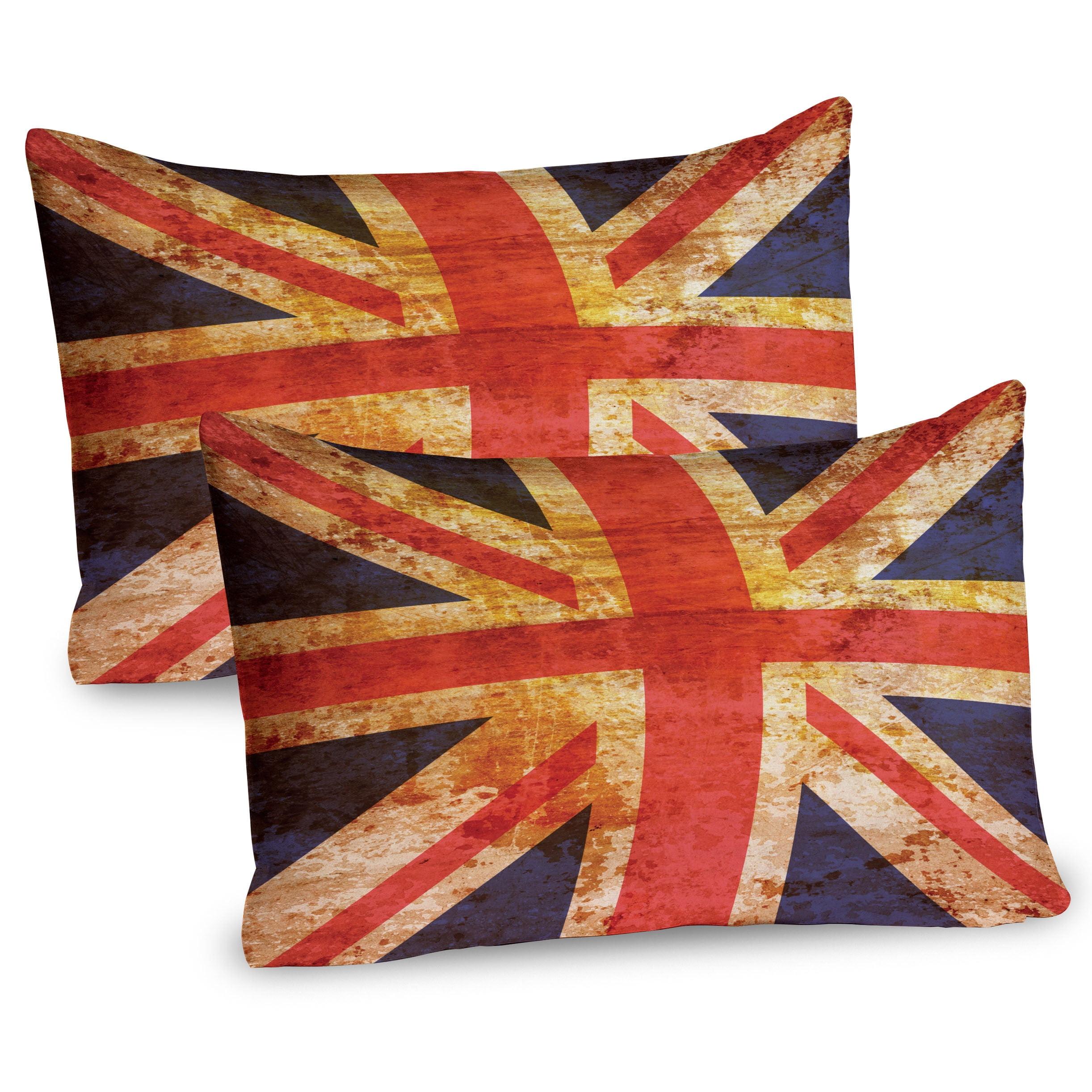 Ambesonne England Pillow Sham 2 Pack Union Jack Motif Grunge Night Blue Vermilion