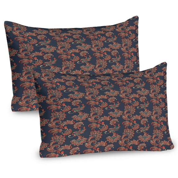 Ambesonne Ambesonne Ethnic Pillow Sham 2 Pack Oriental Floral Swirl Dark Blue Grey Vermilion