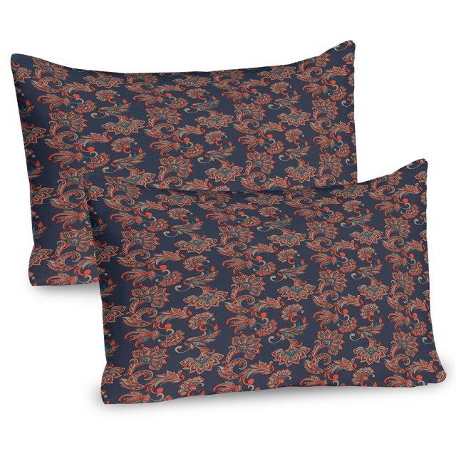 Ambesonne Ambesonne Ethnic Pillow Sham 2 Pack Oriental Floral Swirl Dark Blue Grey Vermilion