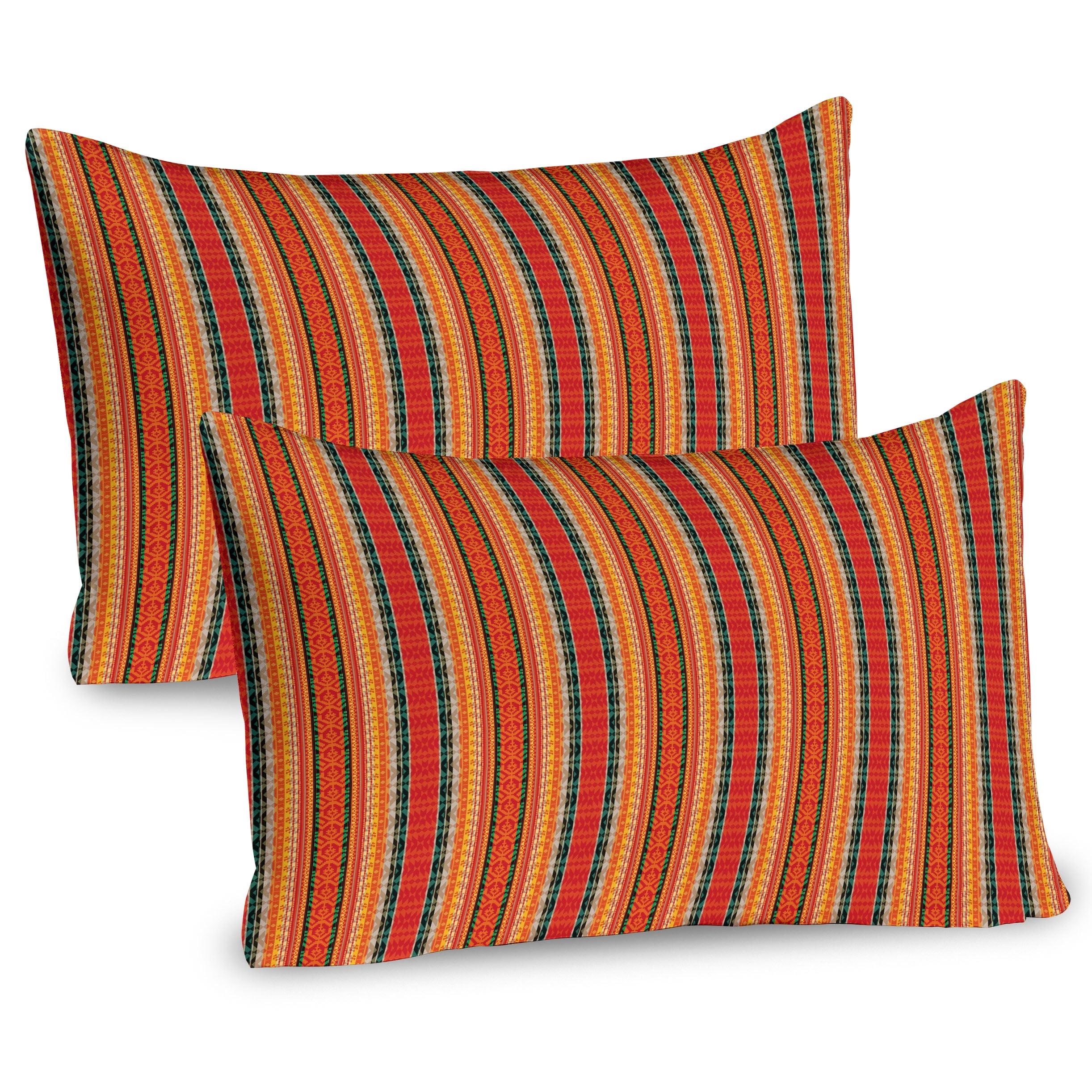 Ambesonne Ethnic Pillow Sham 2 Pack Peruvian Traditional Stripes Vermilion Teal and Orange