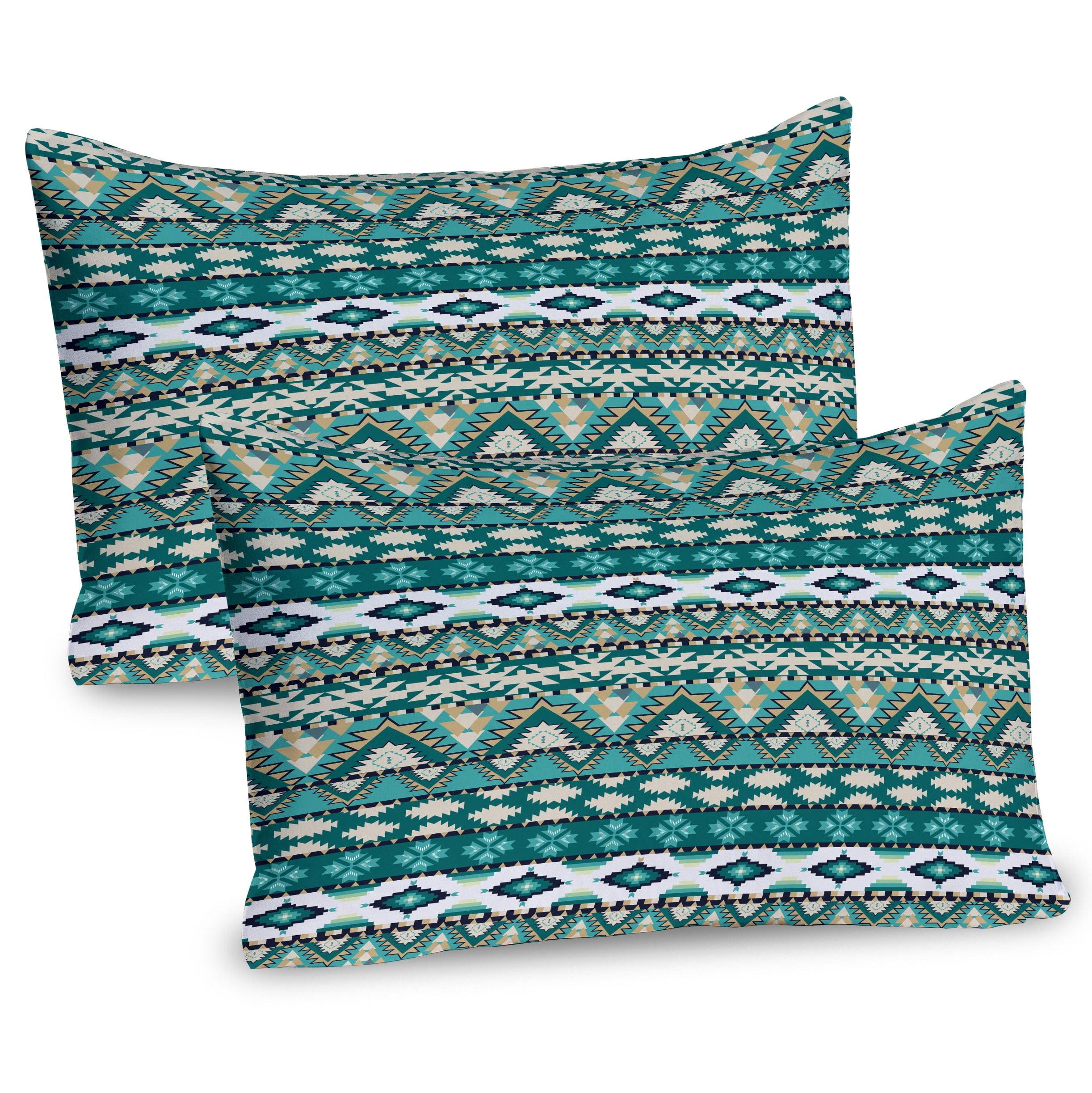 Ambesonne Ethnic Pillow Sham 2 Pack Winter Aztec Forms Design 30"x20" Teal Turquoise Tan