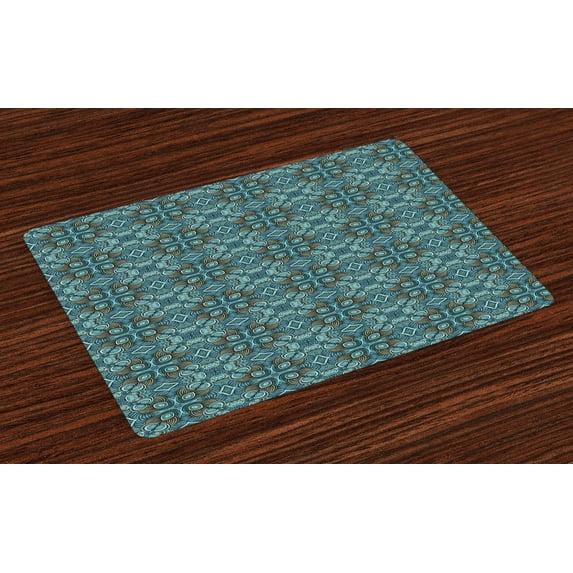 Ambesonne Ethnic Place Mats Set of 4, Aqua Color Palette Hippie, Standard Size, Multicolor