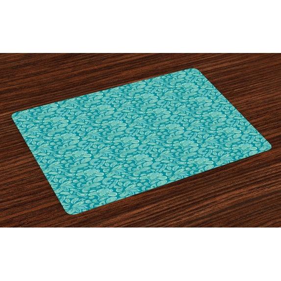 Ambesonne Ethnic Place Mats Set of 4, Aqua Color Palette Hippie, Standard Size, Multicolor
