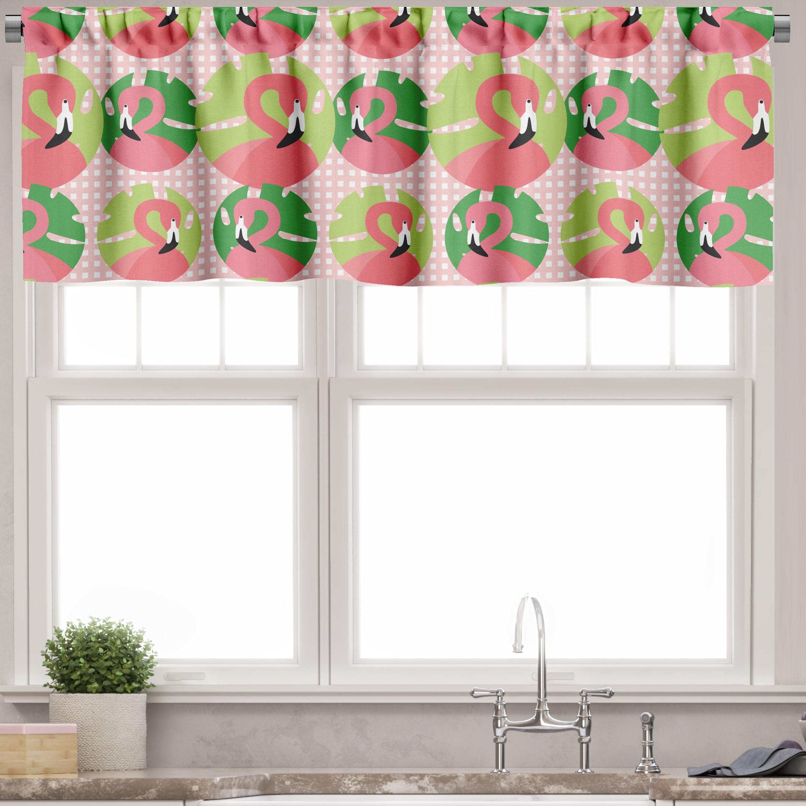 Flamingo Fern Green and Pink Satin Valance Set