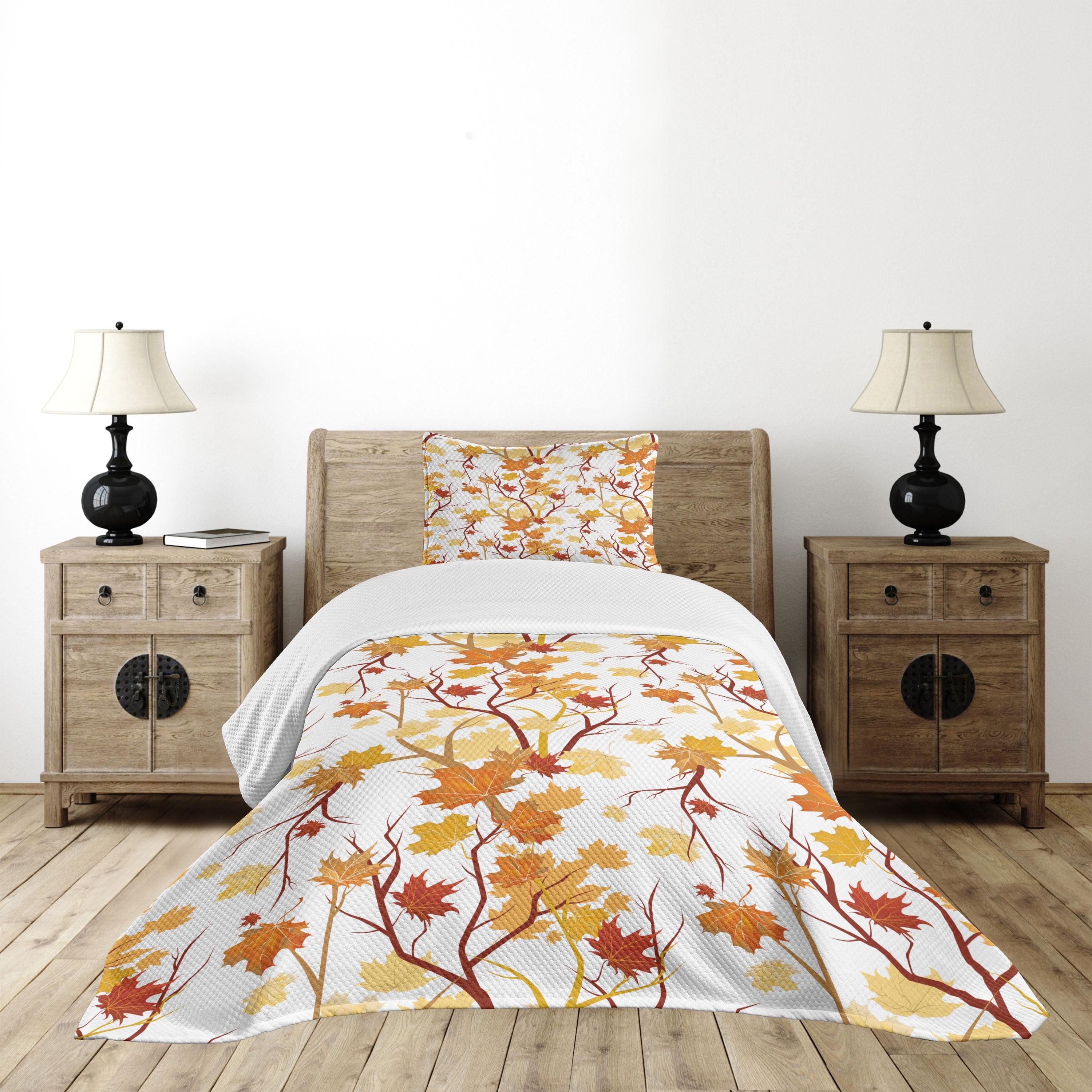 Autumn Leaves Twin White Polyester Quilted Bedspread Set