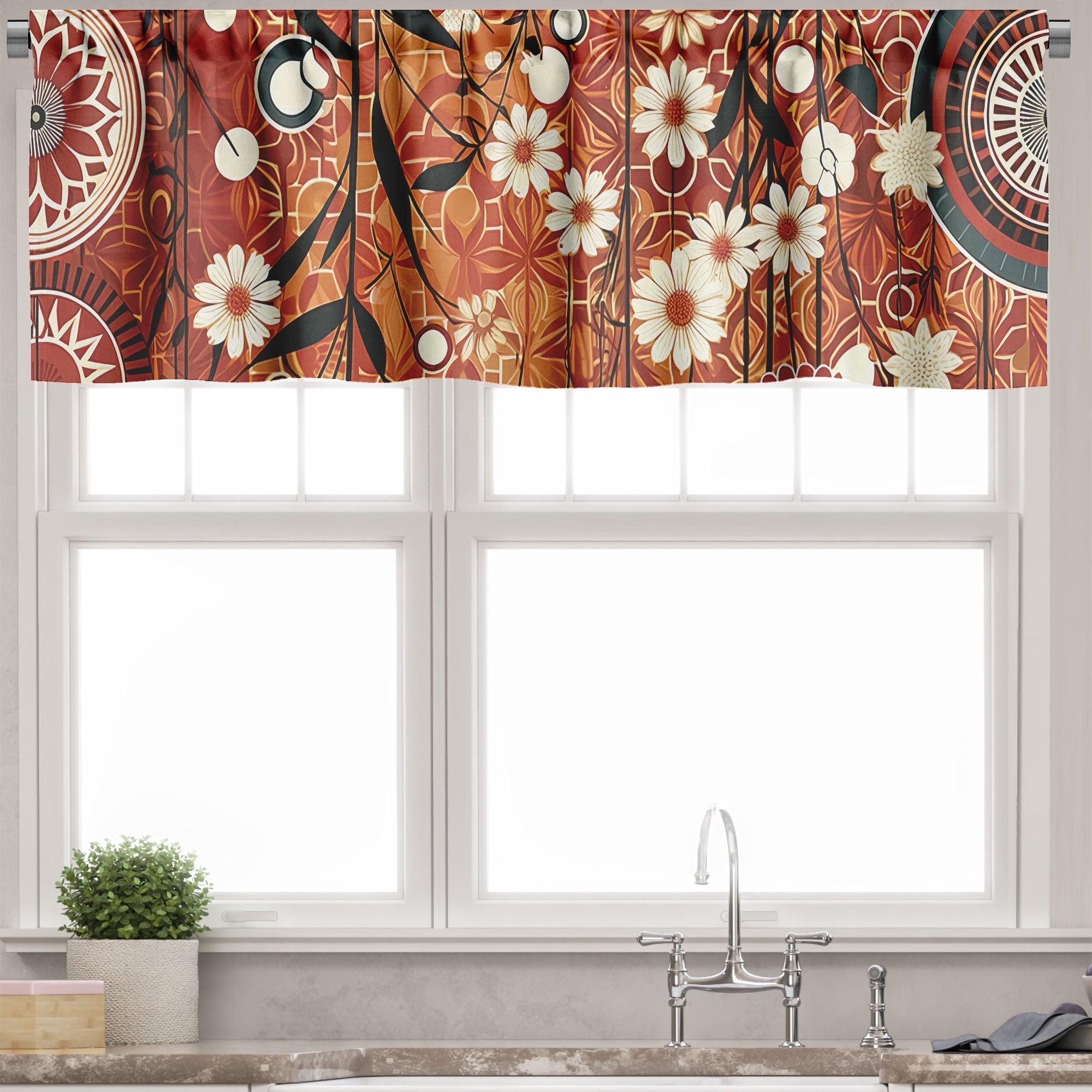 Pale Vermilion Eggshell Floral Satin Rod Pocket Valance