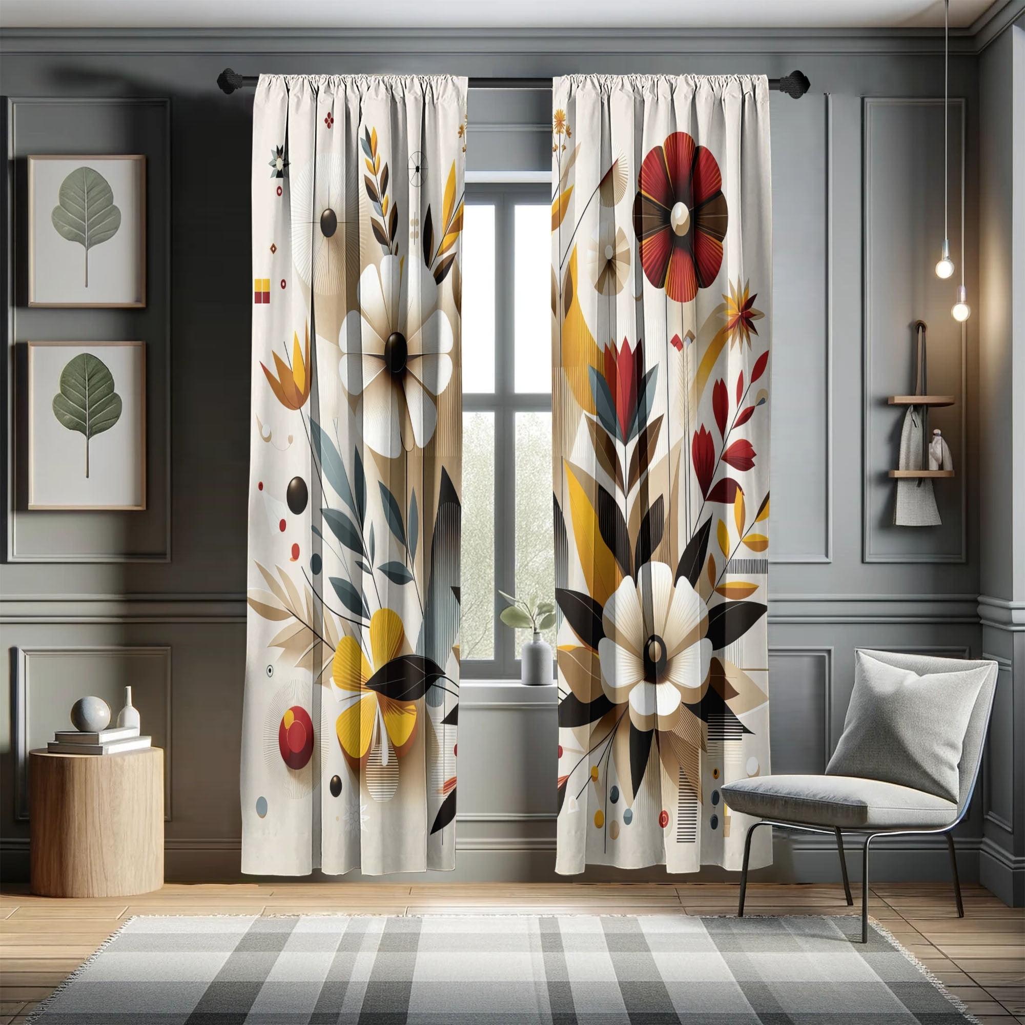 Autumnal Floral Gray Microfiber Light Filtering Curtain Pair