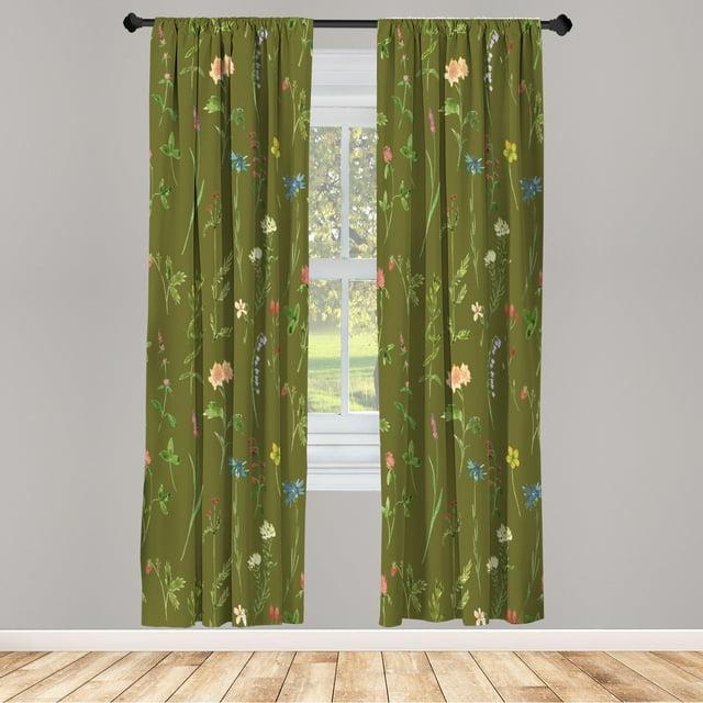 Ambesonne Microfiber Floral Semi-Sheer Rod Pocket Curtain Panels (Set of 2)