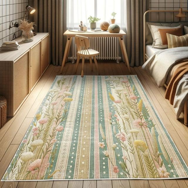Ambesonne Ambesonne Floral High Density Long Fiber Poly Threads Decorative Area Rug Carpet