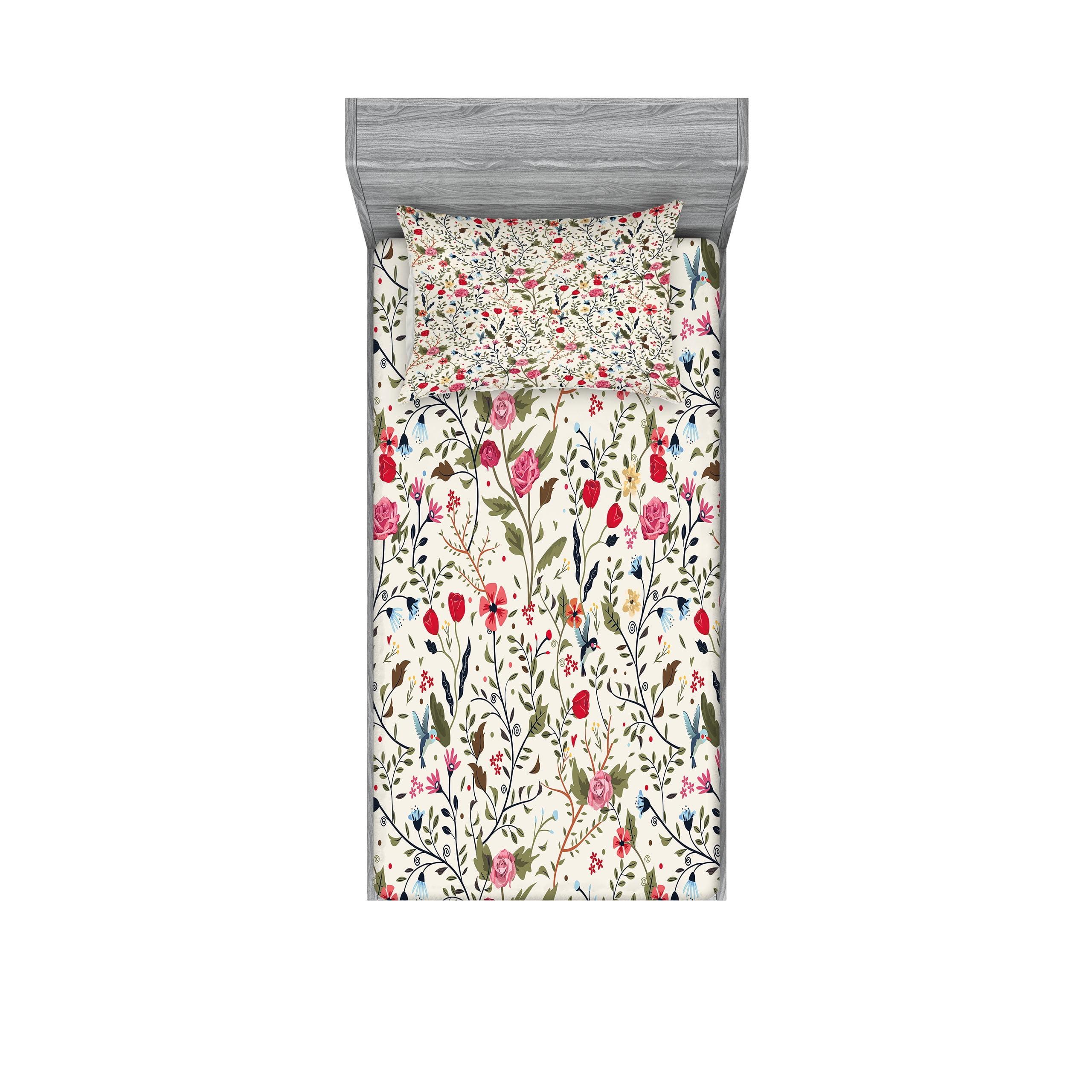 Ambesonne Microfiber Floral Sheet Set